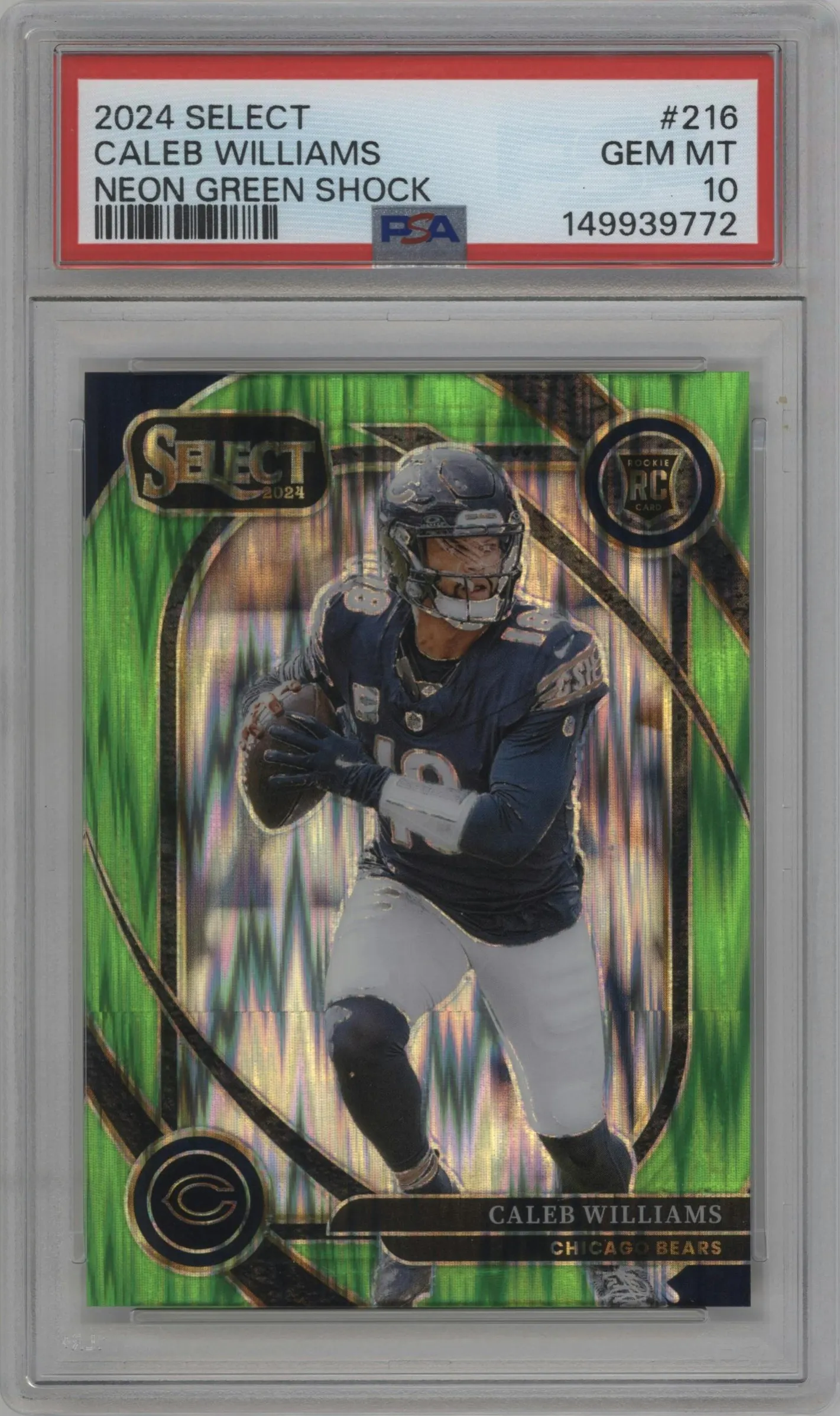 2024 Panini Select Club Lvl. Caleb Williams Neon Green Prizm Shock #216 PSA 10
