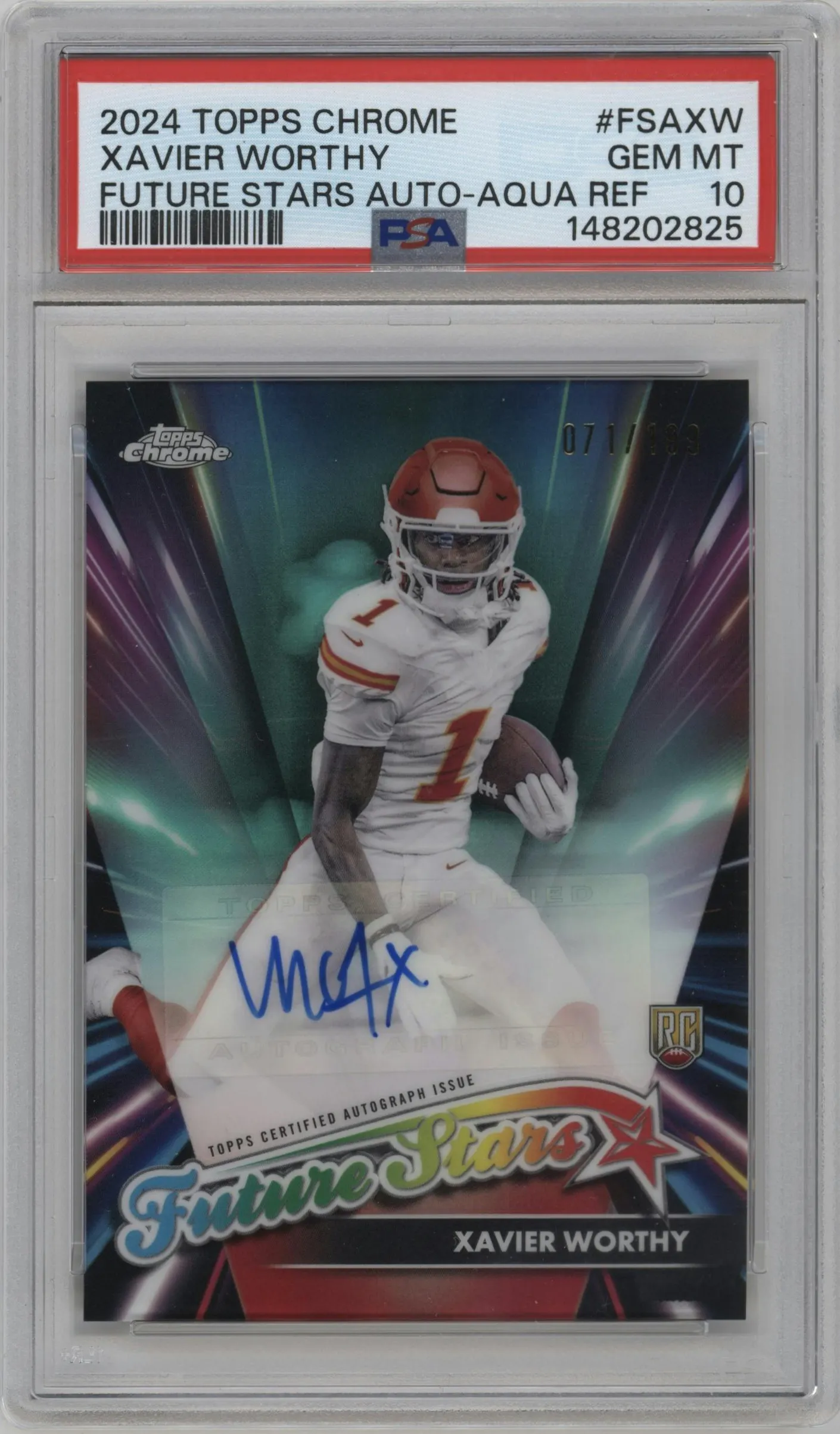 2024 Topps Chrome Future Stars Auto Xavier Worthy Aqua Refractor -XW #FSA -XW PSA 10