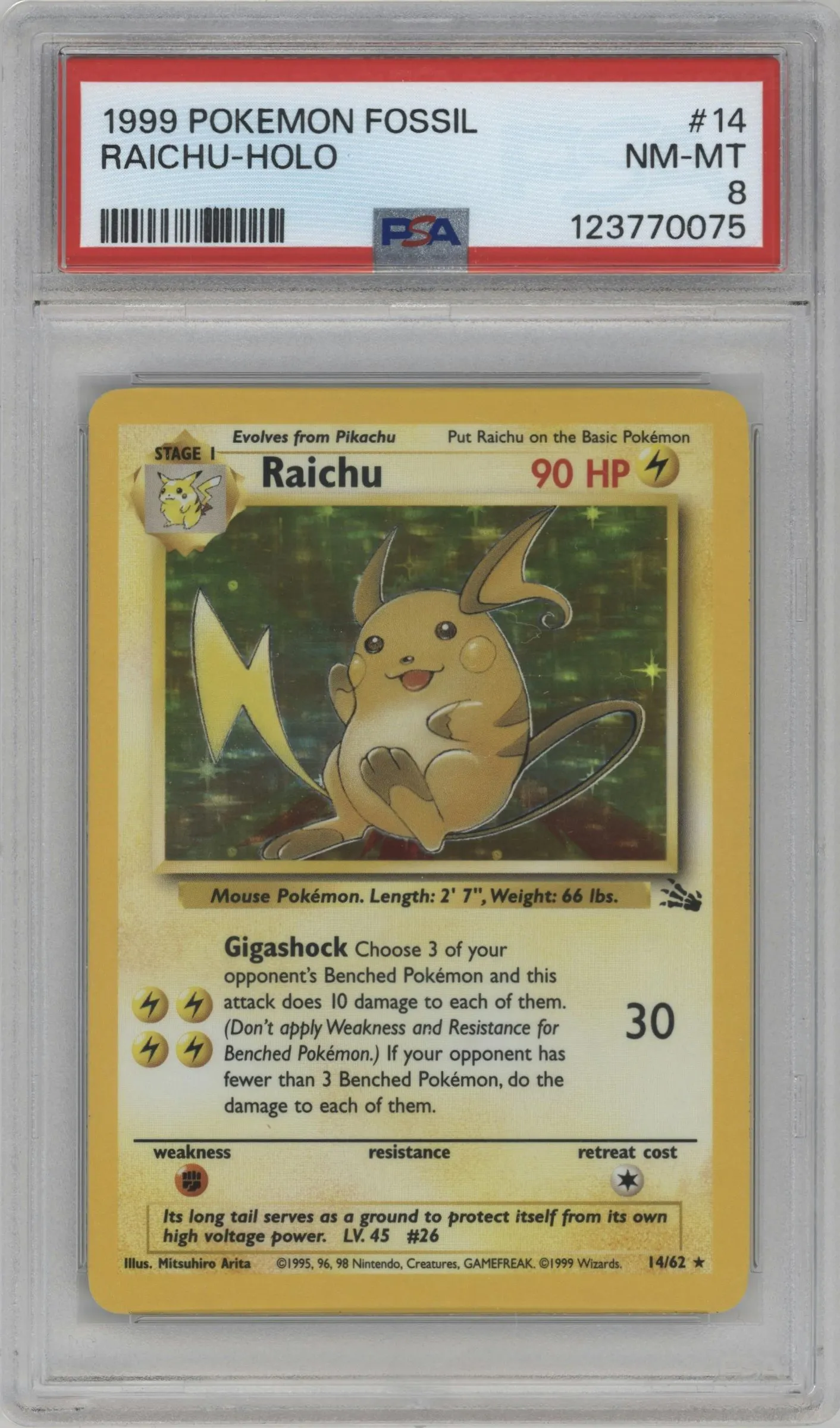 1999 Pokemon Fossil Raichu #14 PSA 8
