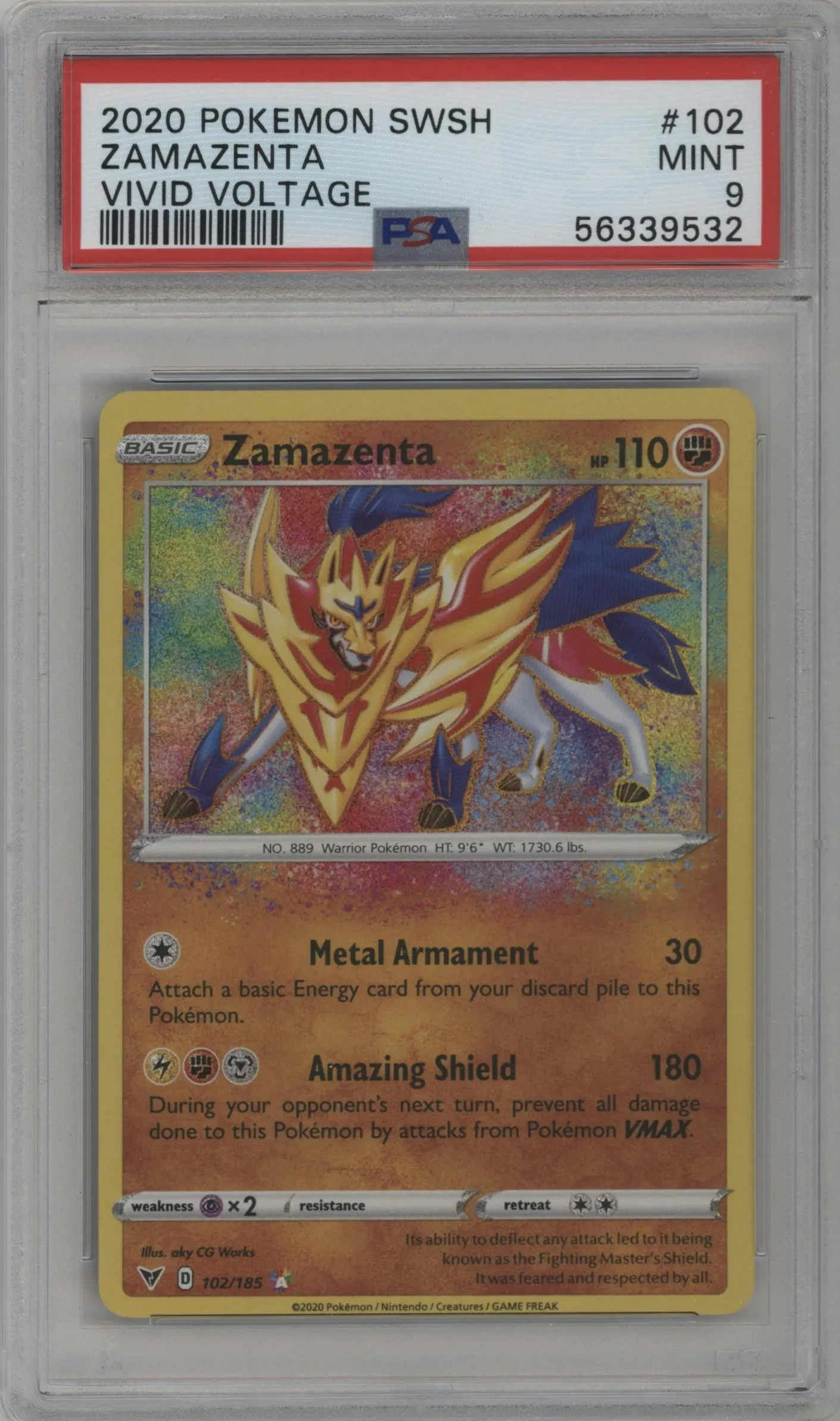 2020 Pokemon SWSH Vivid Voltage Zamazenta #102 PSA 9