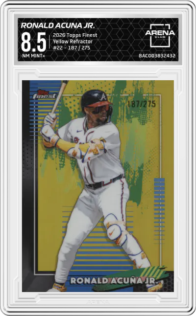 2026 Topps Finest Ronald Acuna Jr. Yellow Refractor #22 ARENA CLUB 8.5