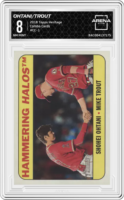 2018 Topps Heritage Combo Cards Shohei Ohtani/Mike Trout #CC-1 ARENA CLUB 8