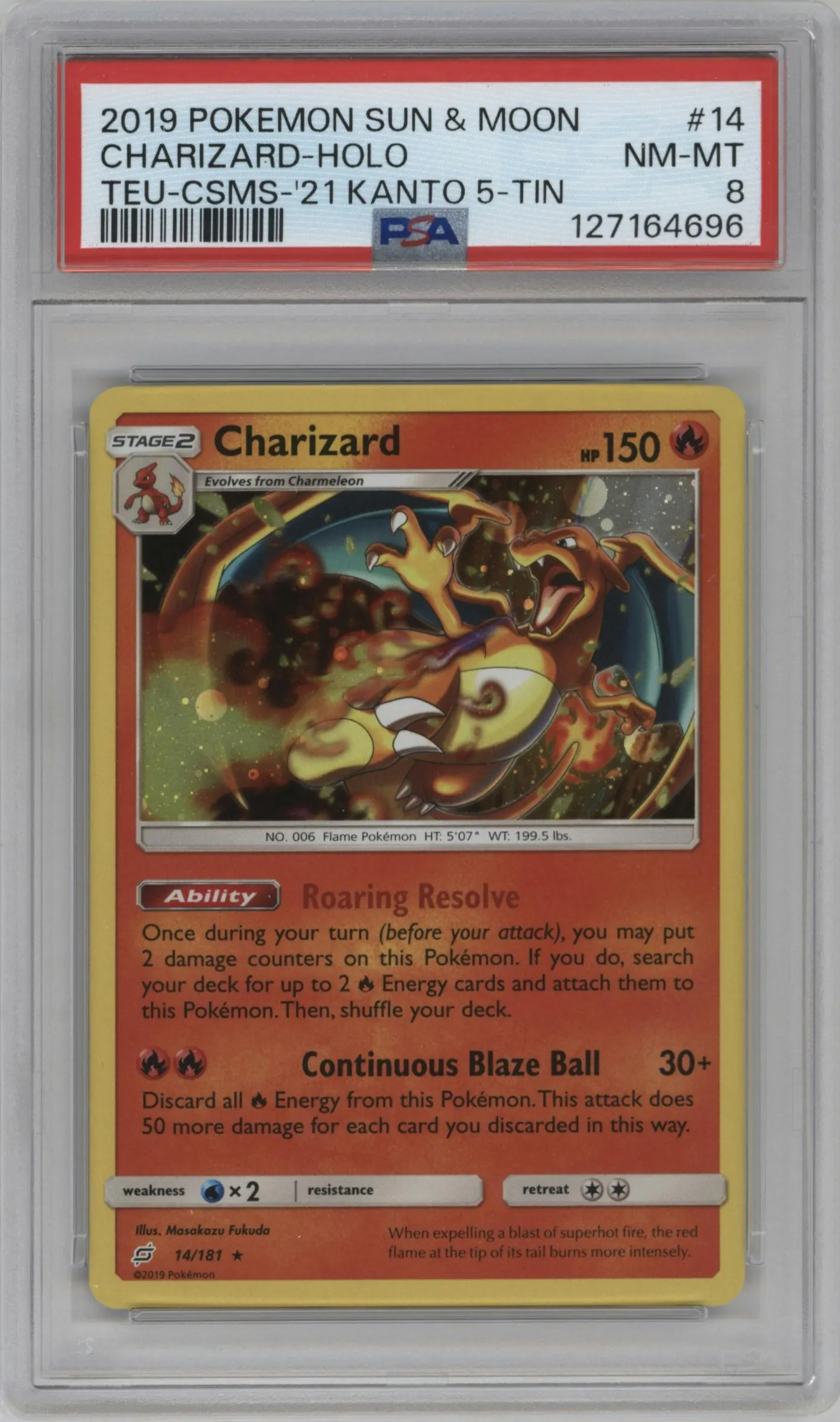 2019 Pokemon S&M Team Up Charizard Kanto Powers Mini Tin 5-Pack Collection #14 PSA 8