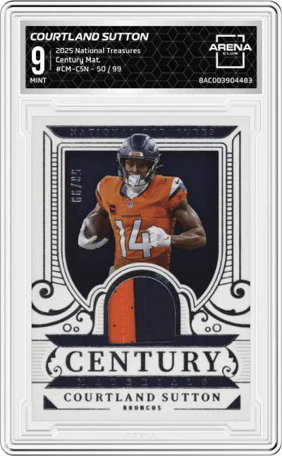 2025 Panini National Treasures Century Mat. Courtland Sutton #CM-CSN ARENA CLUB 9