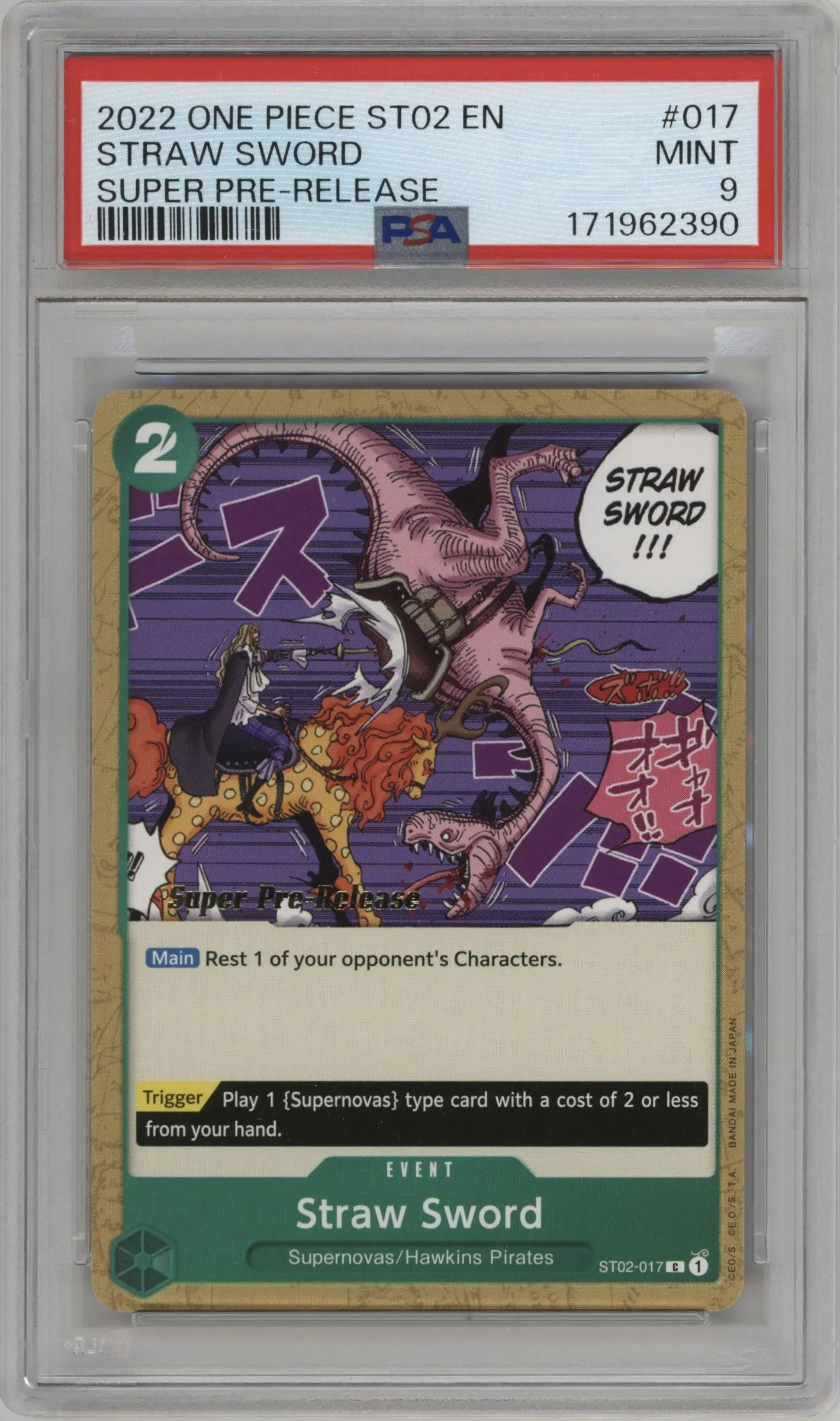 2022 One Piece Worst Generation Straw Sword Super Pre-Release C #ST02-017 C PSA 9