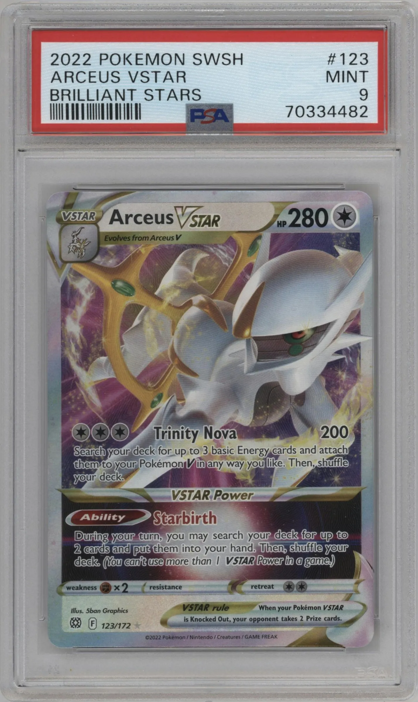 2022 Pokemon SWSH Brilliant Stars Arceus VSTAR #123 PSA 9