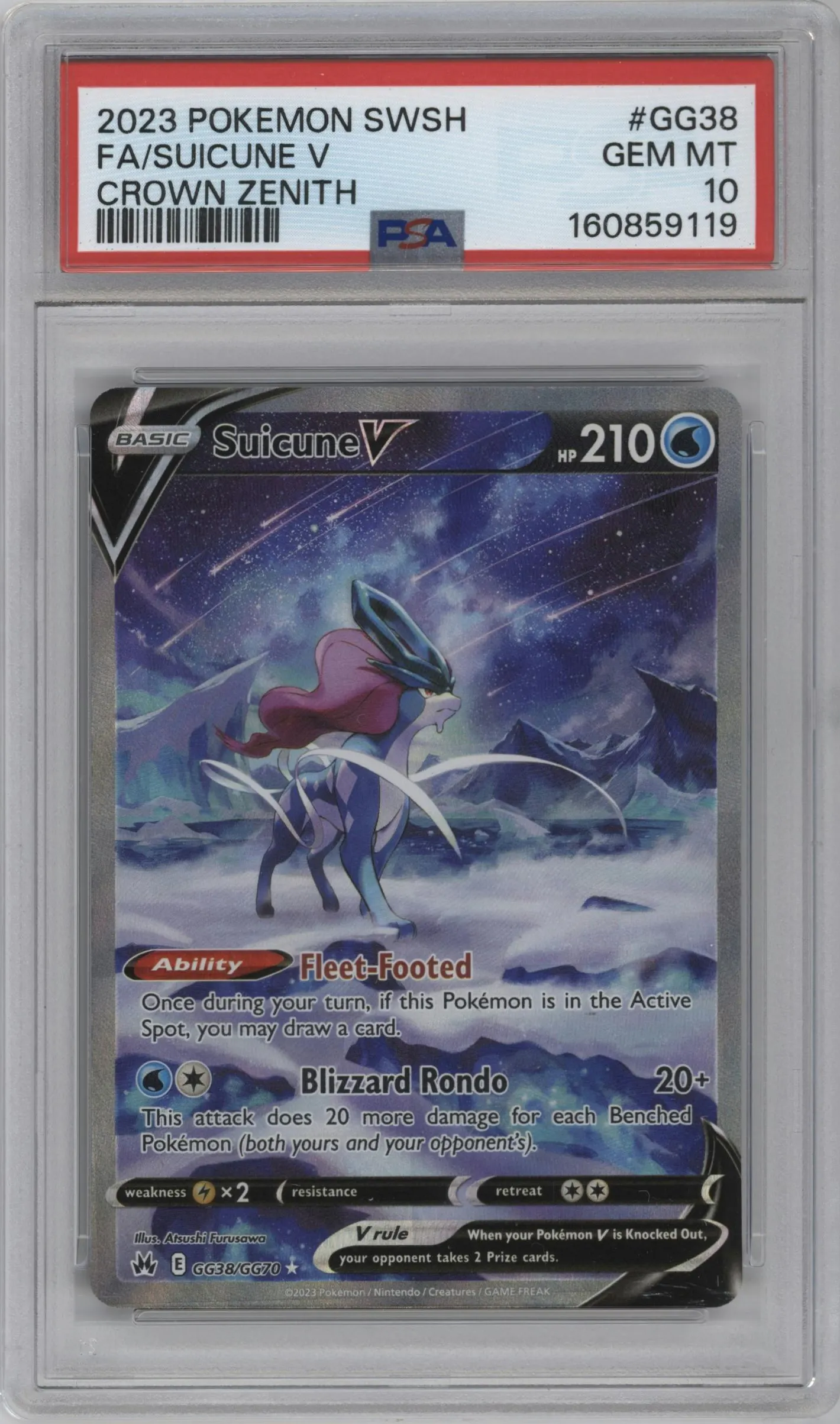 2023 Pokemon SWSH Crown Zenith GG Suicune V #GG38 PSA 10
