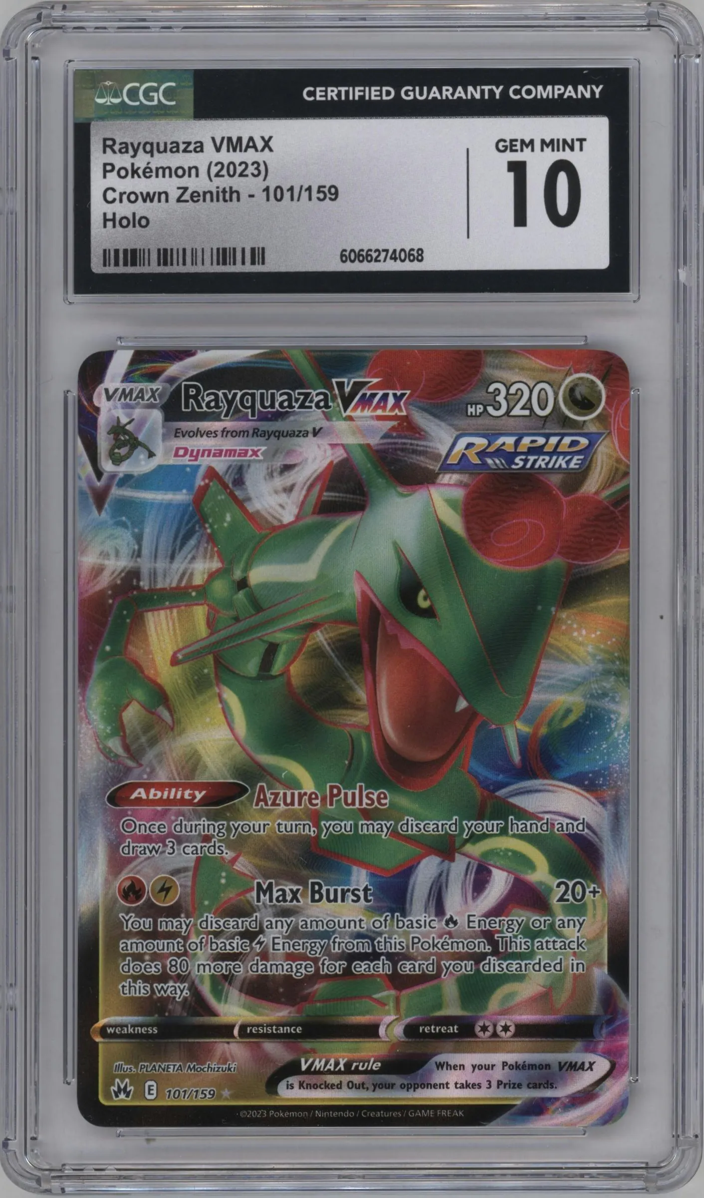 2023 Pokemon SWSH Crown Zenith Rayquaza VMAX #101 CGC 10