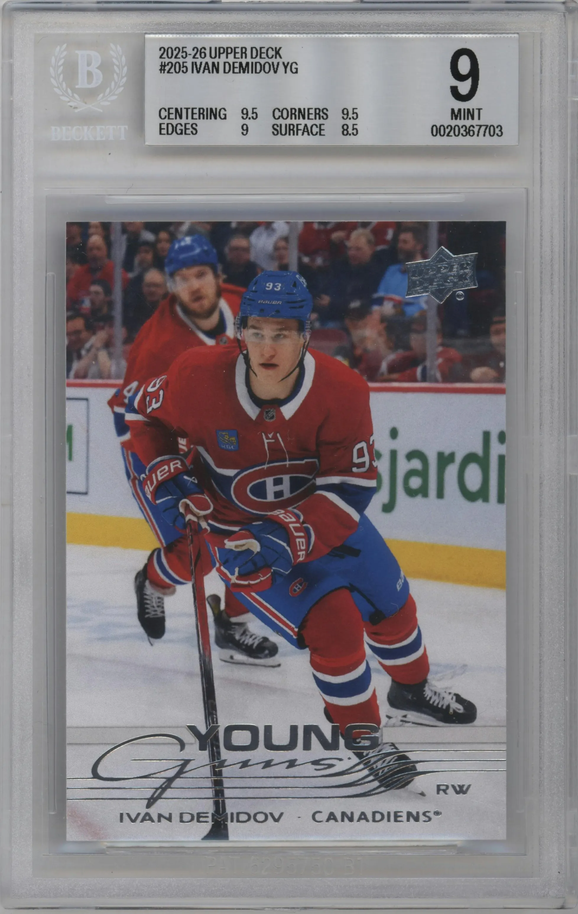 2025 Upper Deck Young Guns Ivan Demidov #205 BGS 9