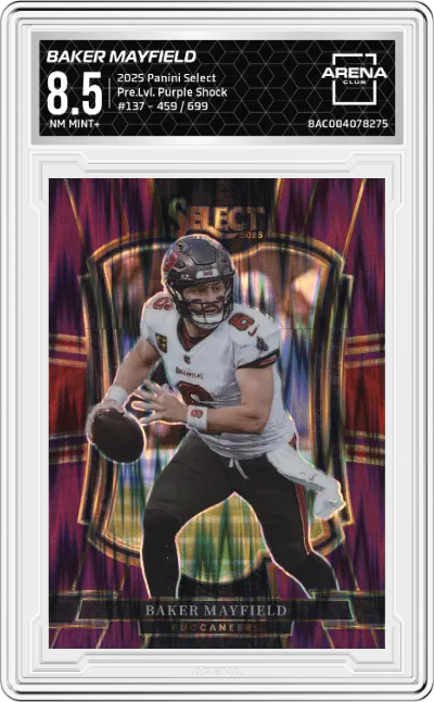 2025 Panini Select Pre.Lvl. Baker Mayfield Purple Shock #137 ARENA CLUB 8.5