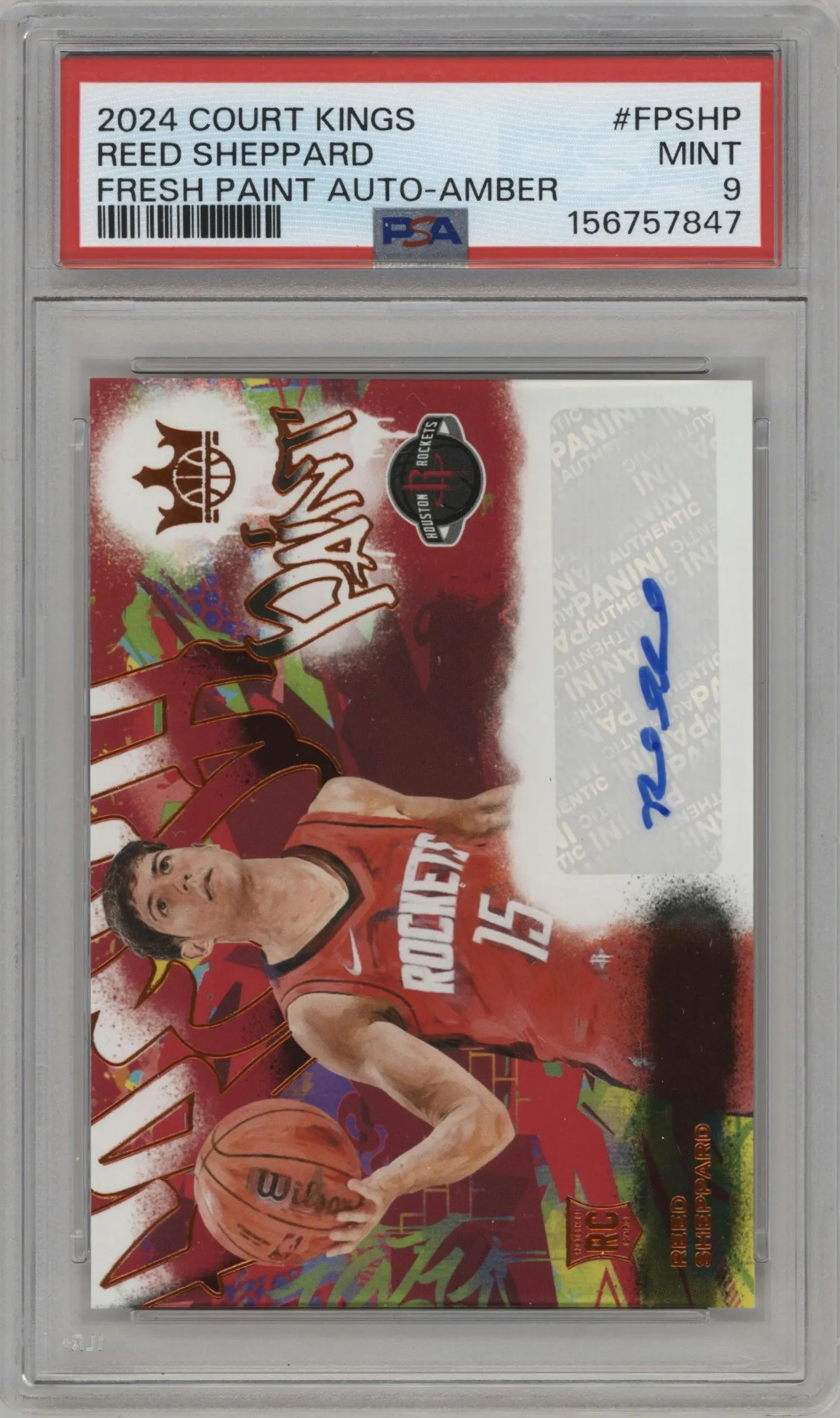 2024 Panini Court Kings Fresh Paint Reed Sheppard Amber #FP-SHP PSA 9
