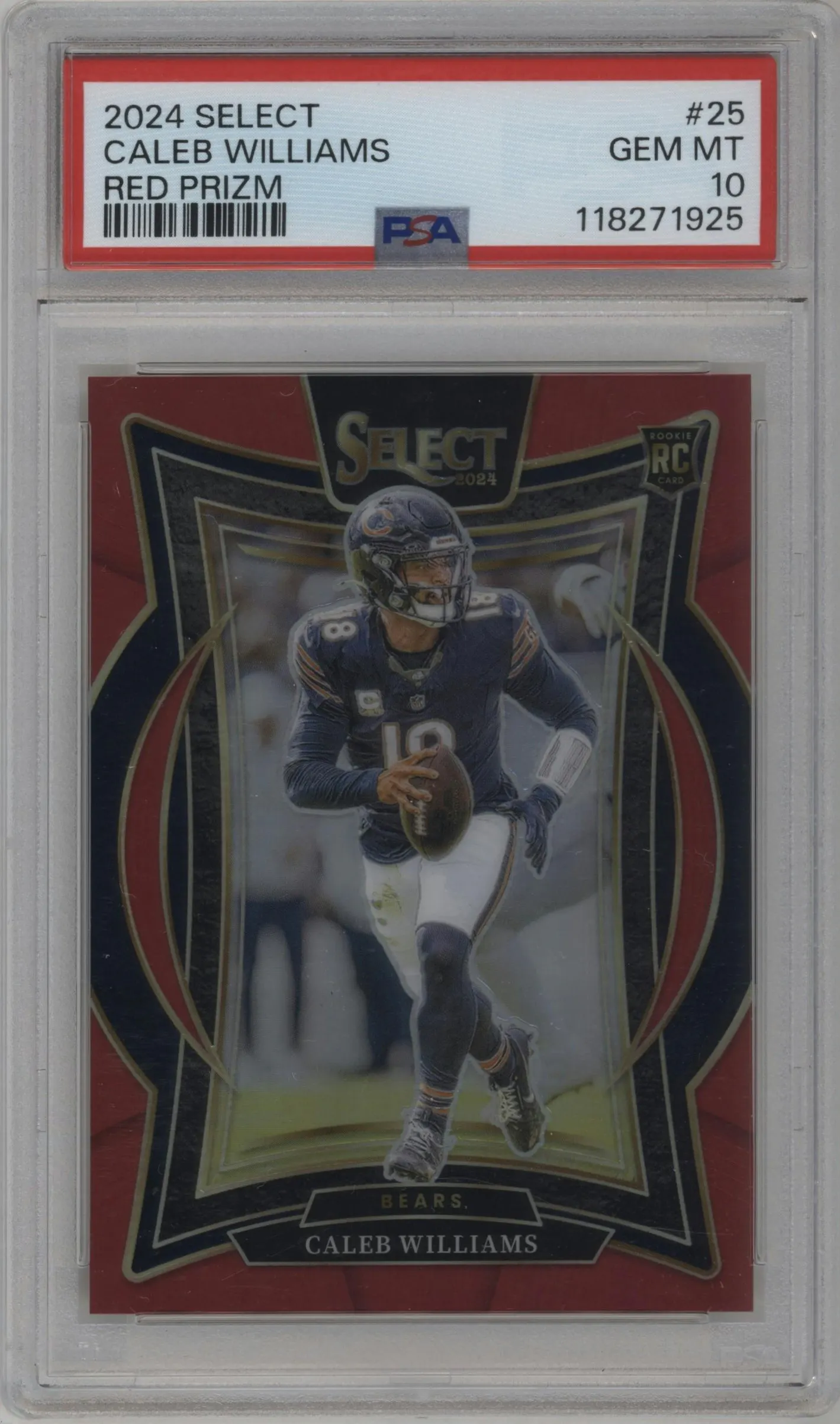 2024 Panini Select Caleb Williams Red Prizm #25 PSA 10