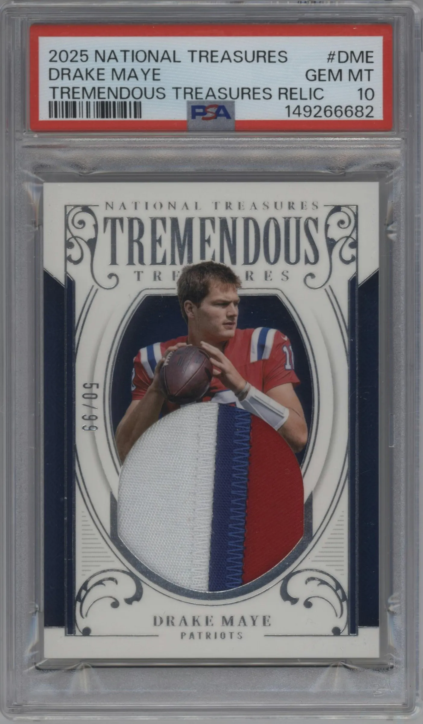 2025 Panini National Treasures Tremendous Treasures Drake Maye #TT-DME  PSA 10