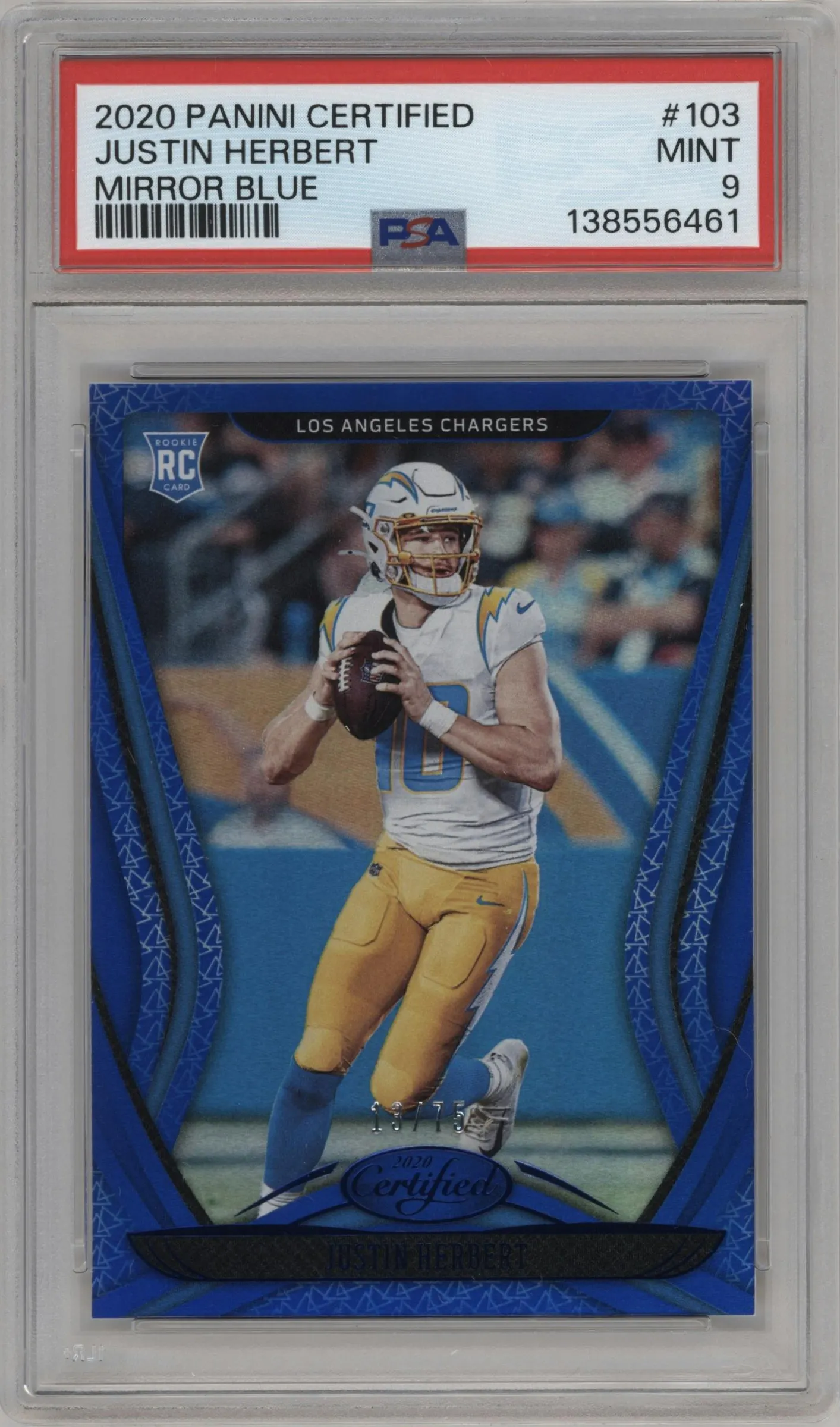 2020 Panini Certified Justin Herbert Mirror Blue PSA 9