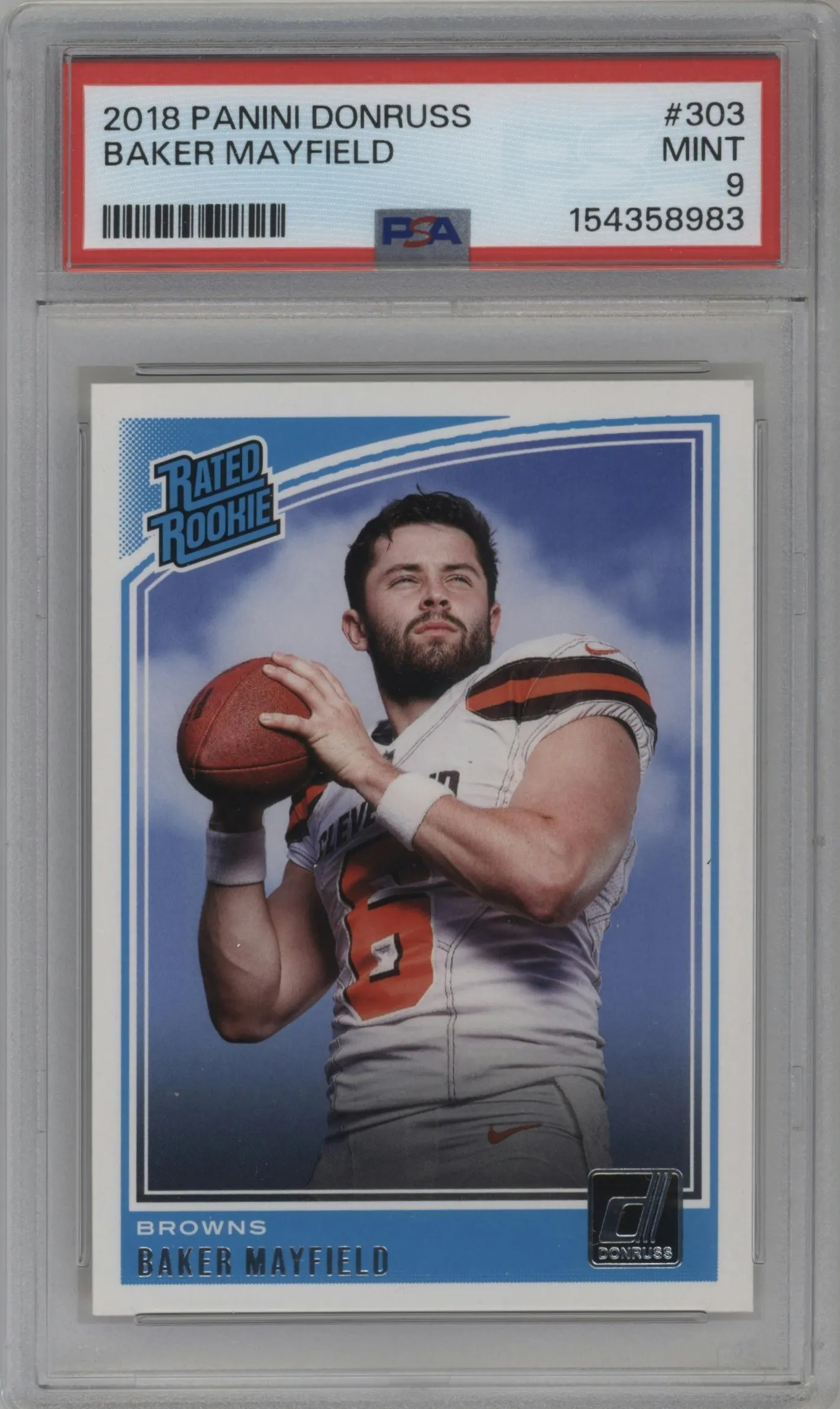 2018 Panini Donruss Rated Rookie Baker Mayfield #303 PSA 9