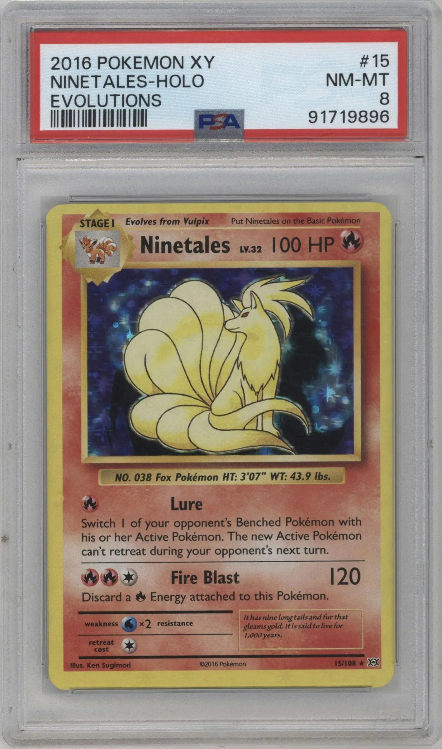 2016 Pokemon XY Evolutions Ninetales #15 PSA 8