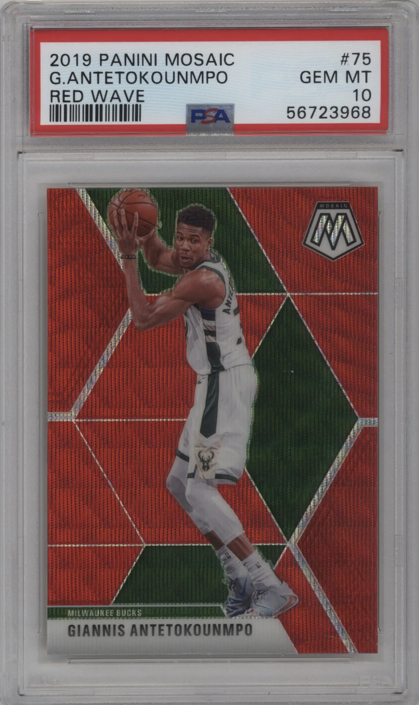 2019 Panini Mosaic Giannis Antetokounmpo Red Wave #75 PSA 10