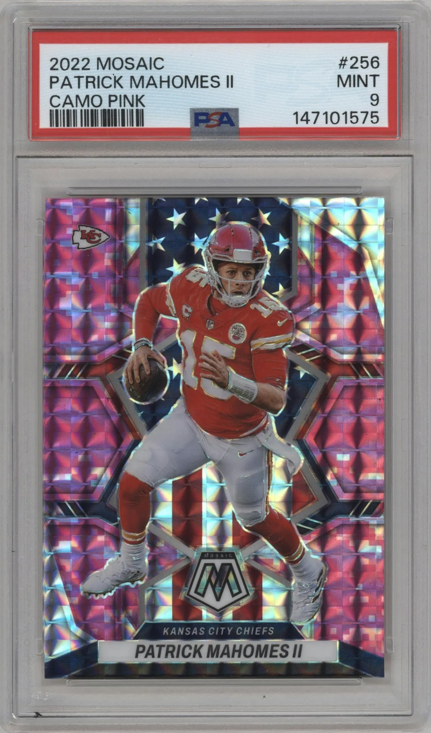 2022 Panini Mosaic Patrick Mahomes II Pink Camo #256 PSA 9
