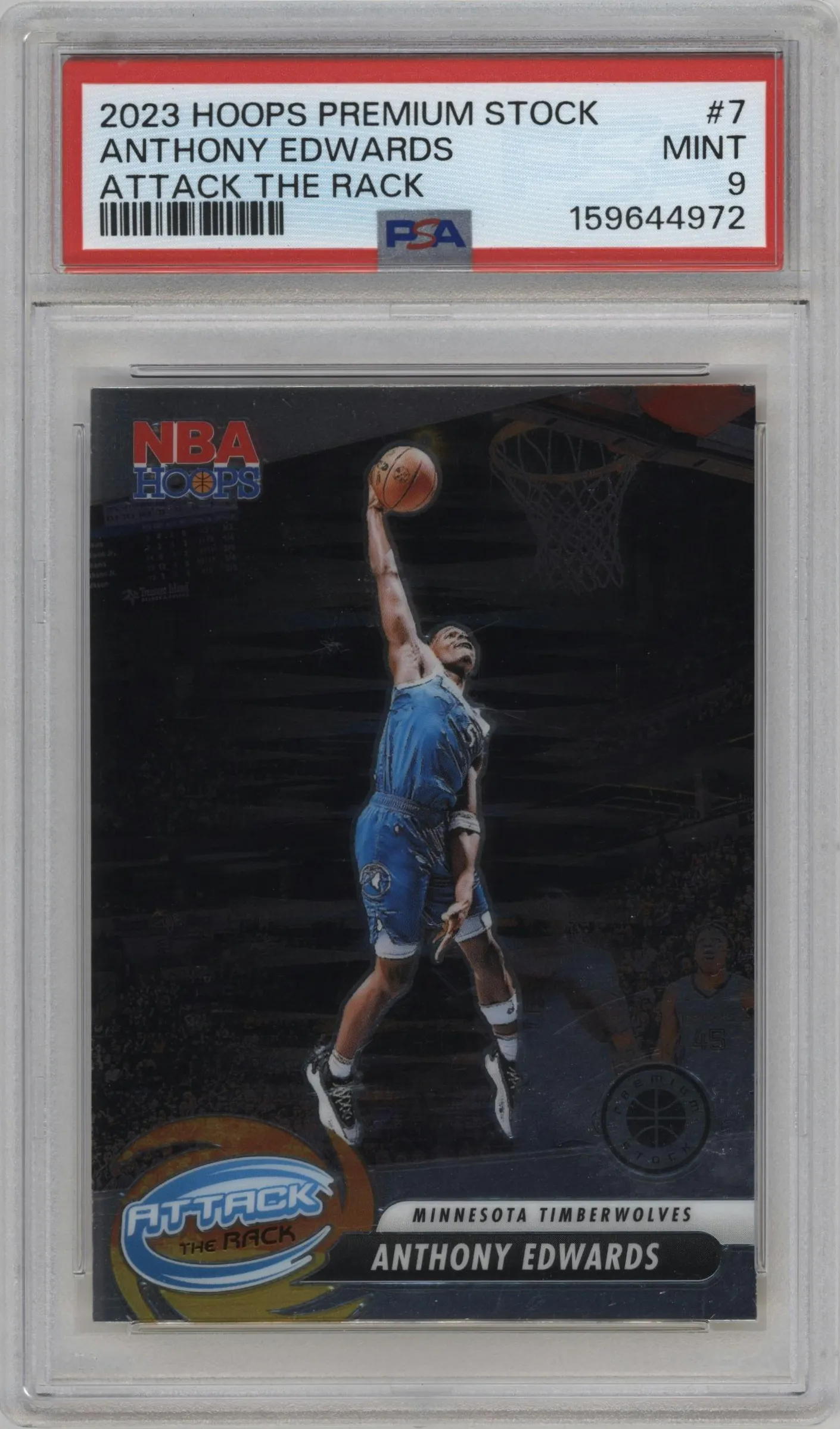 2023 Panini Hoops Premium Stock Attack the Rack Anthony Edwards #7 PSA 9