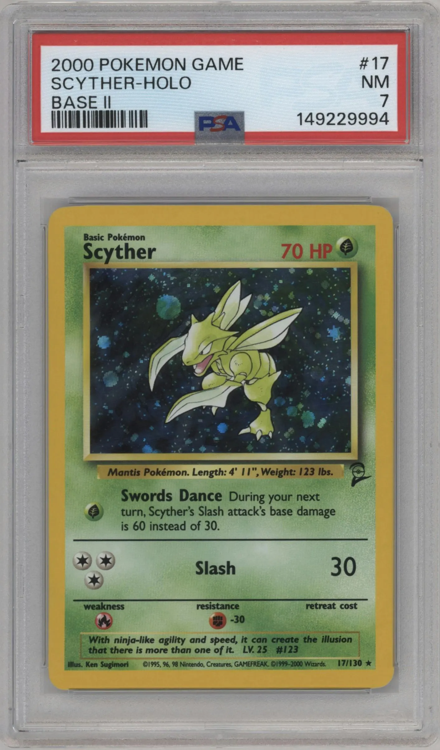 2000 Pokemon Base Set 2 Scyther #17 PSA 7