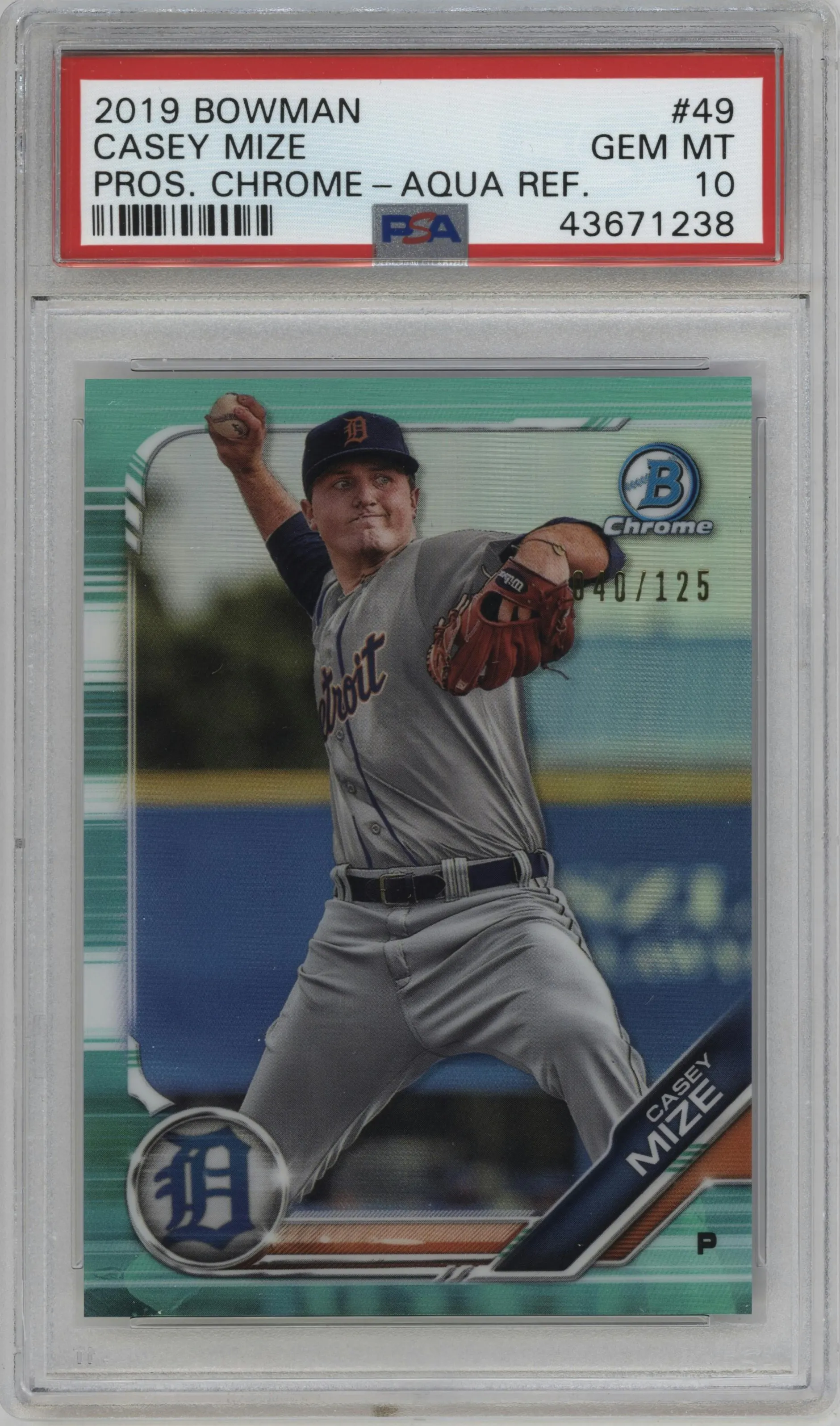 2019 Bowman Chr.Pros. Casey Mize Aqua Refractor #BCP-49 PSA 10
