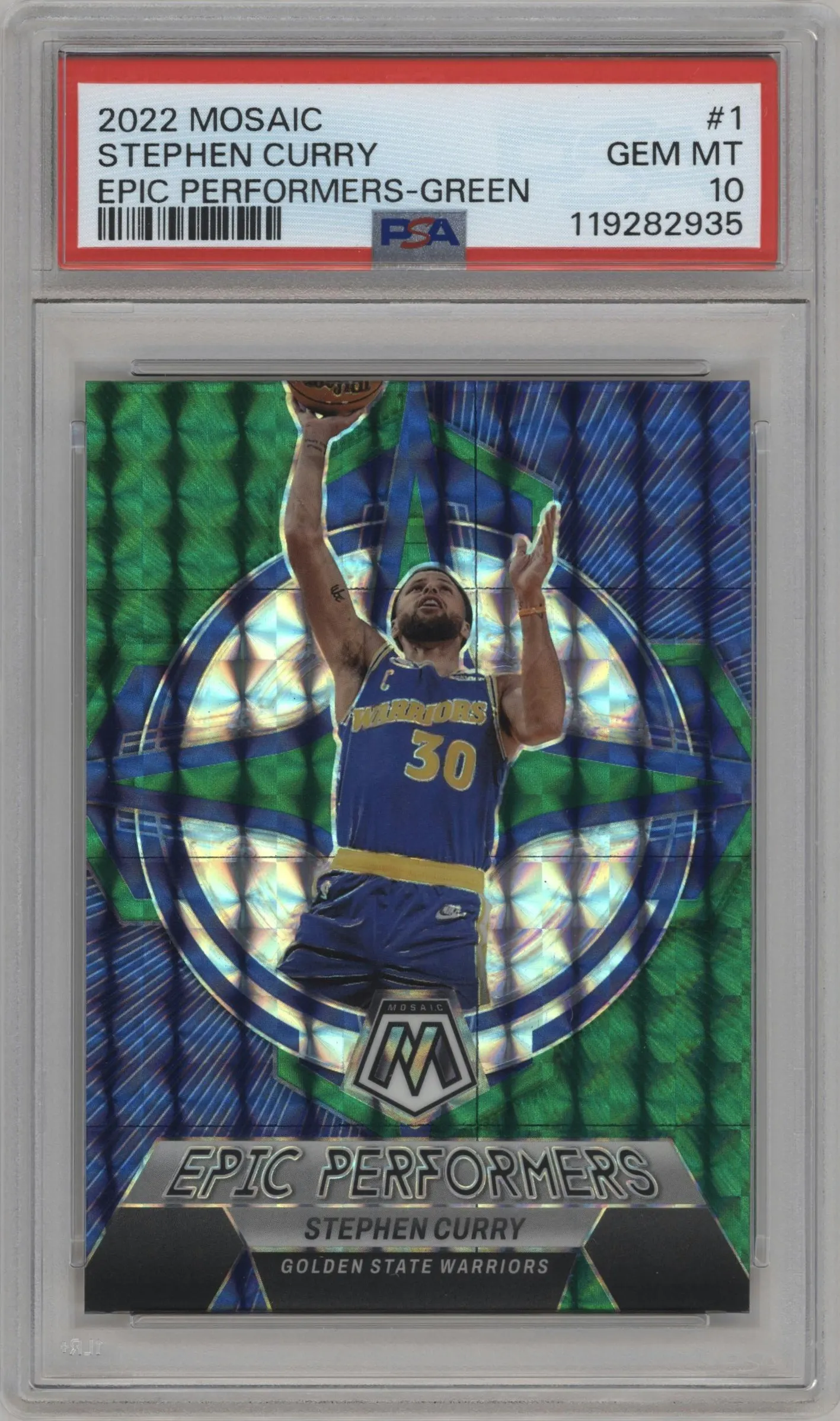 2022 Panini Mosaic Epic Performers Stephen Curry Green Mosaic #1 PSA 10
