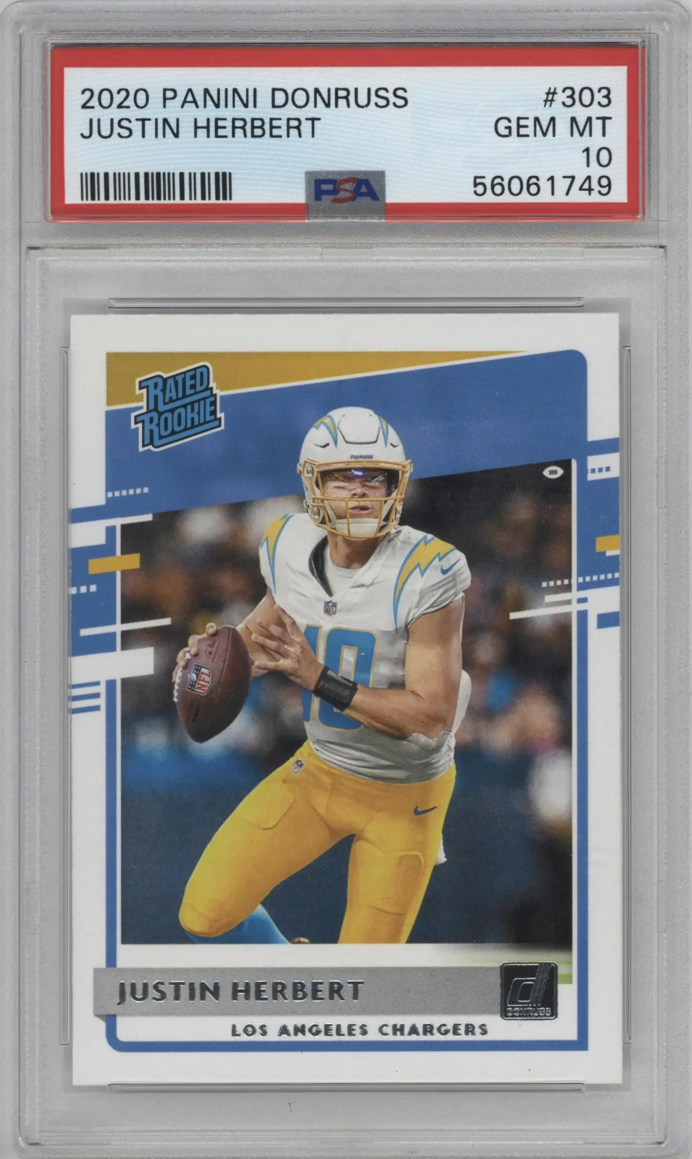 2020 Panini Donruss Rated Rookie Justin Herbert PSA 10