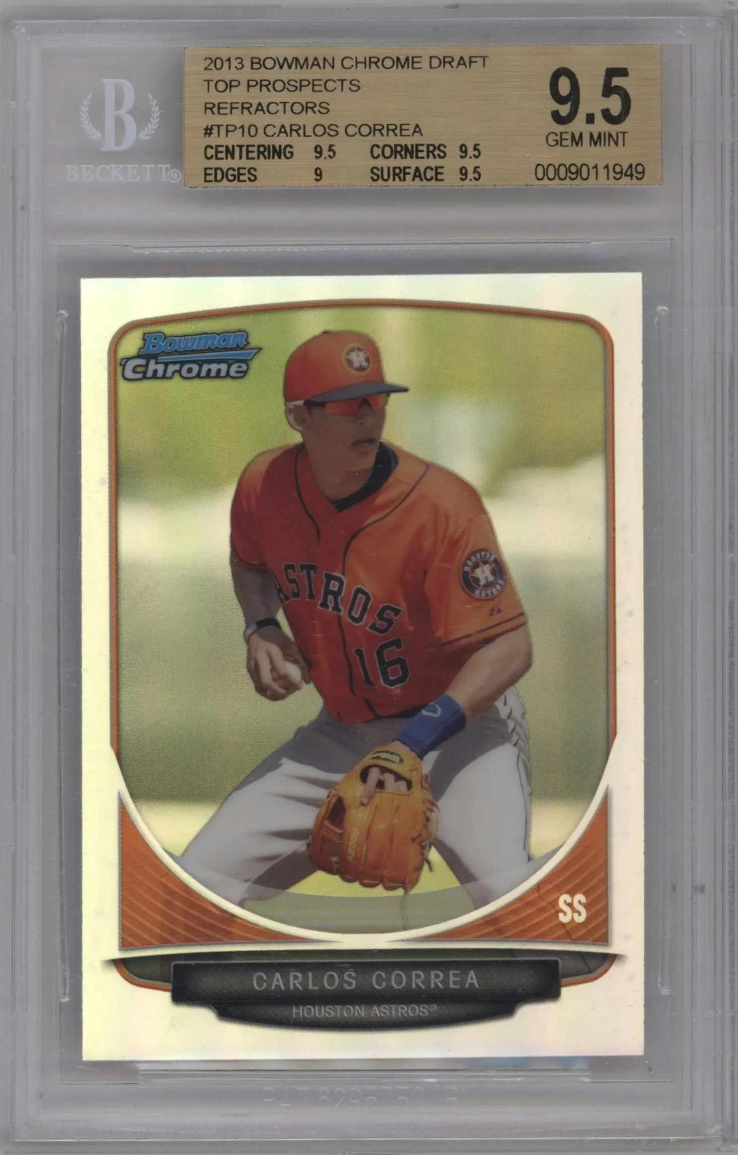 2013 Bowman Draft Picks & Prospects Chr.Top Pros. Carlos Correa Refractor #TP-10 BGS 9.5