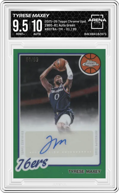 2025 Topps Chrome Update 1980-81 Auto Tyrese Maxey Green #80TBA-TM ARENA CLUB 9.5