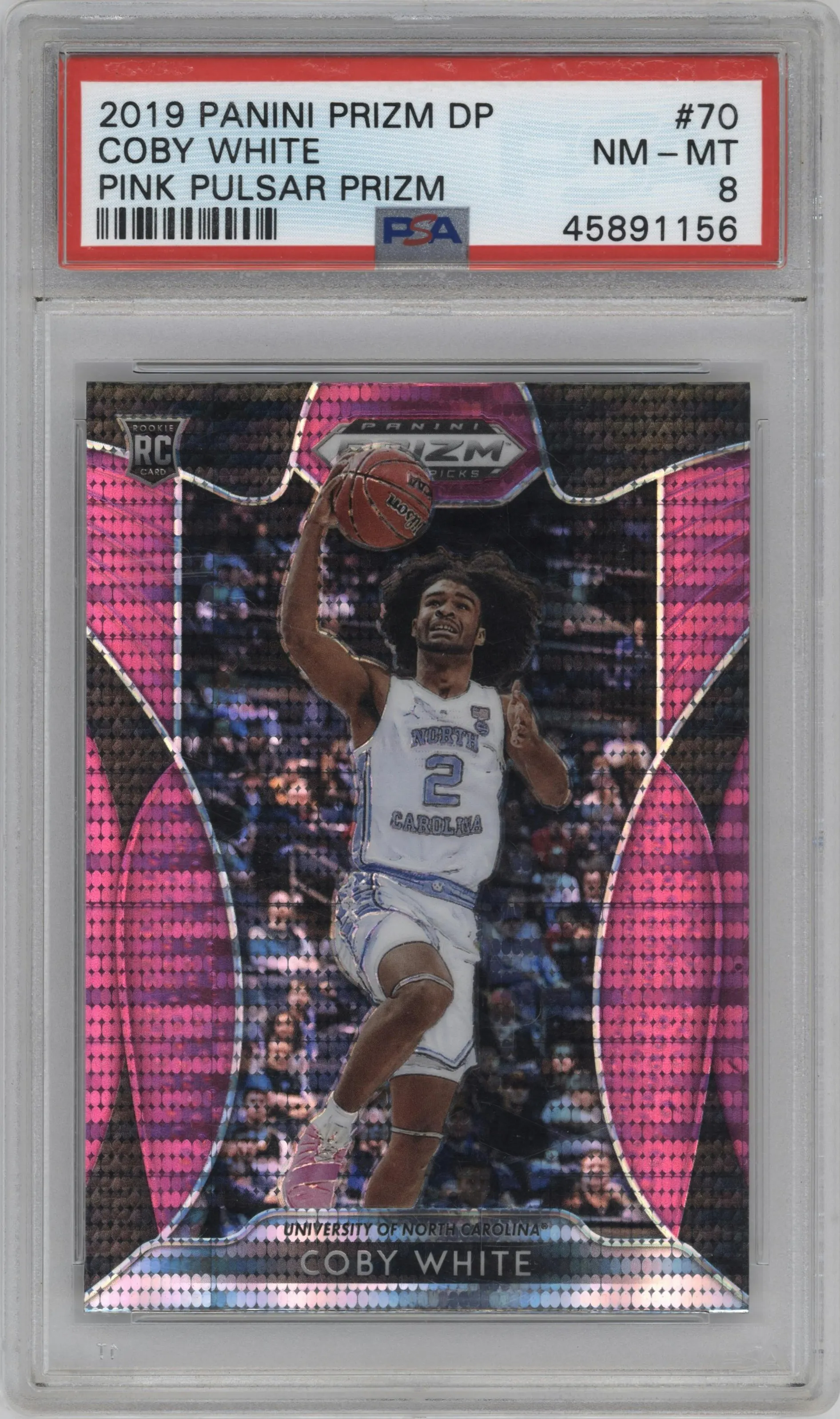 2019 Panini Prizm Draft Picks Coby White Pink Pulsar #70 PSA 8