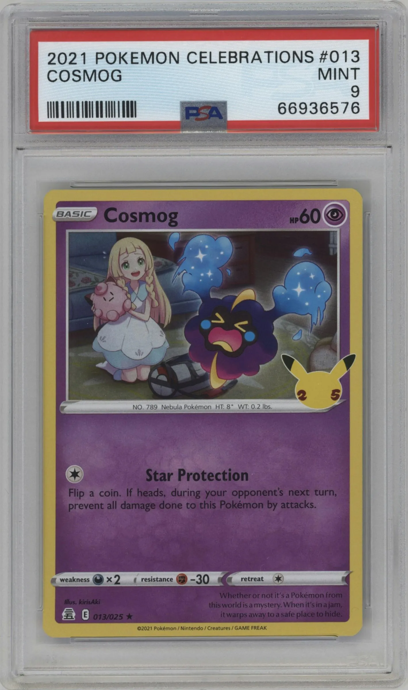 2021 Pokemon SWSH Celebrations Cosmog #013 PSA 9