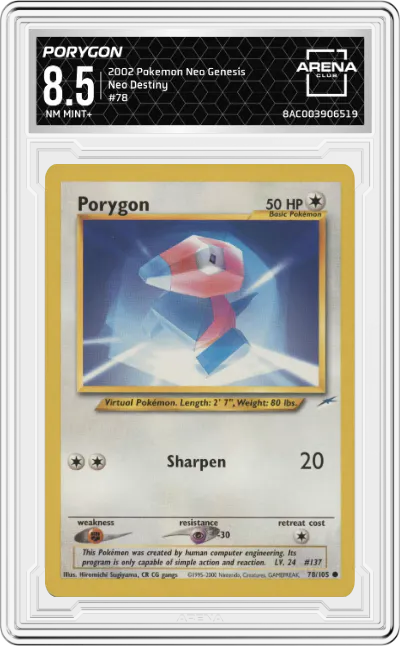 2002 Pokemon Neo Genesis Neo Destiny Porygon #78 ARENA CLUB 8.5