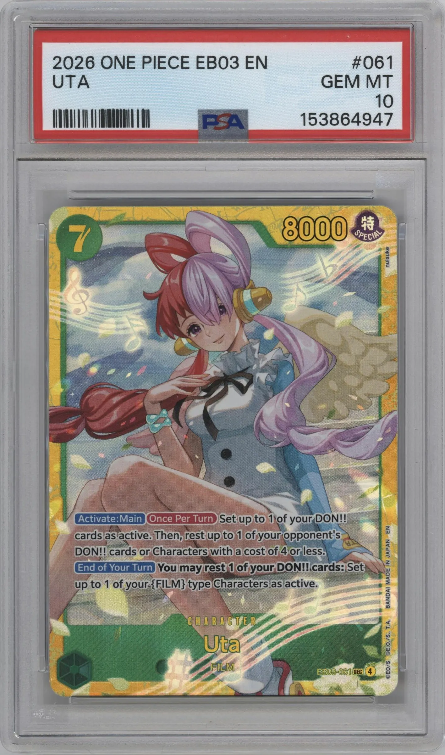 2026 One Piece Heroines Edition Uta SEC #EB03-061 SEC PSA 10