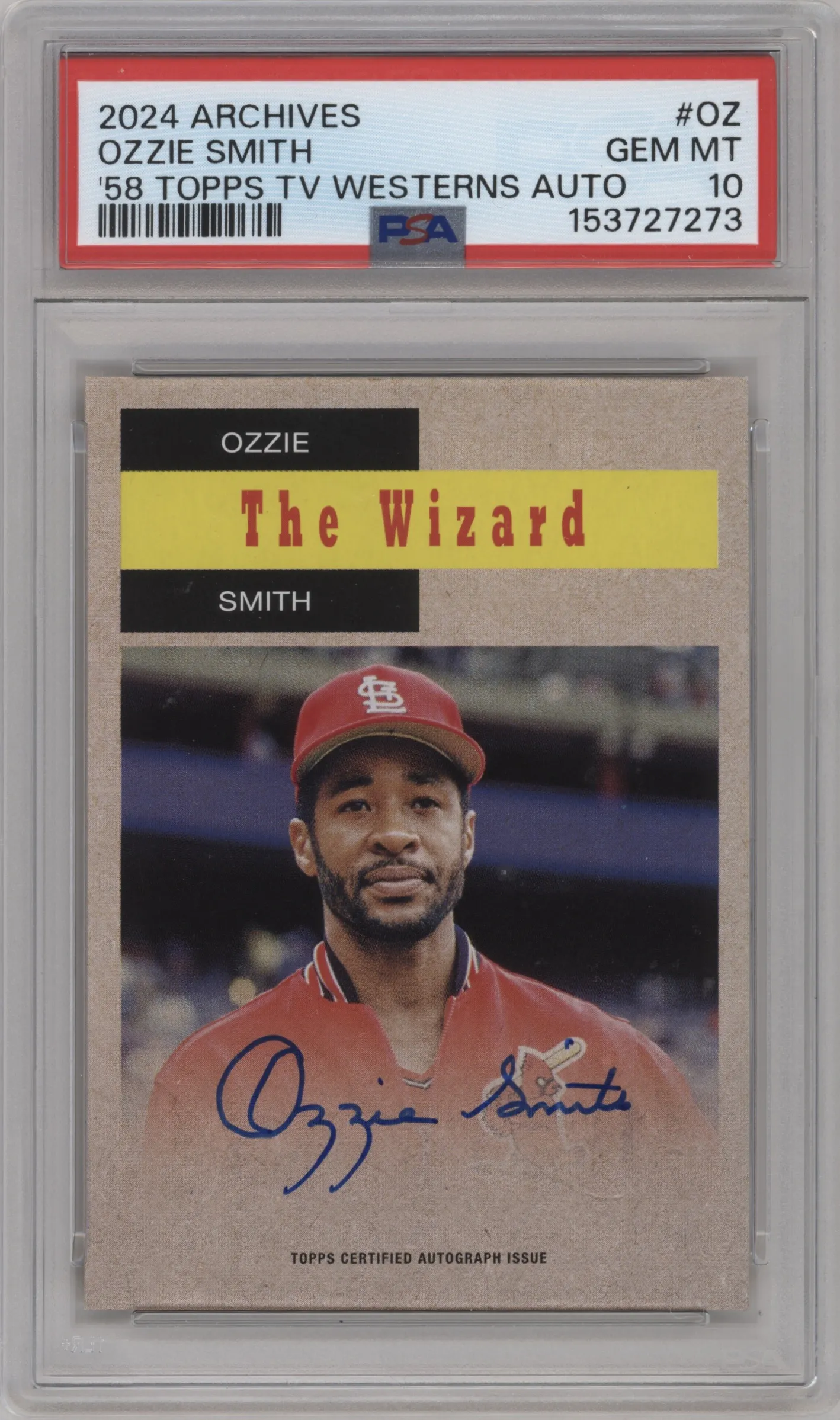 2024 Topps Archives 1958 TVW Auto Var. Ozzie Smith PSA 10