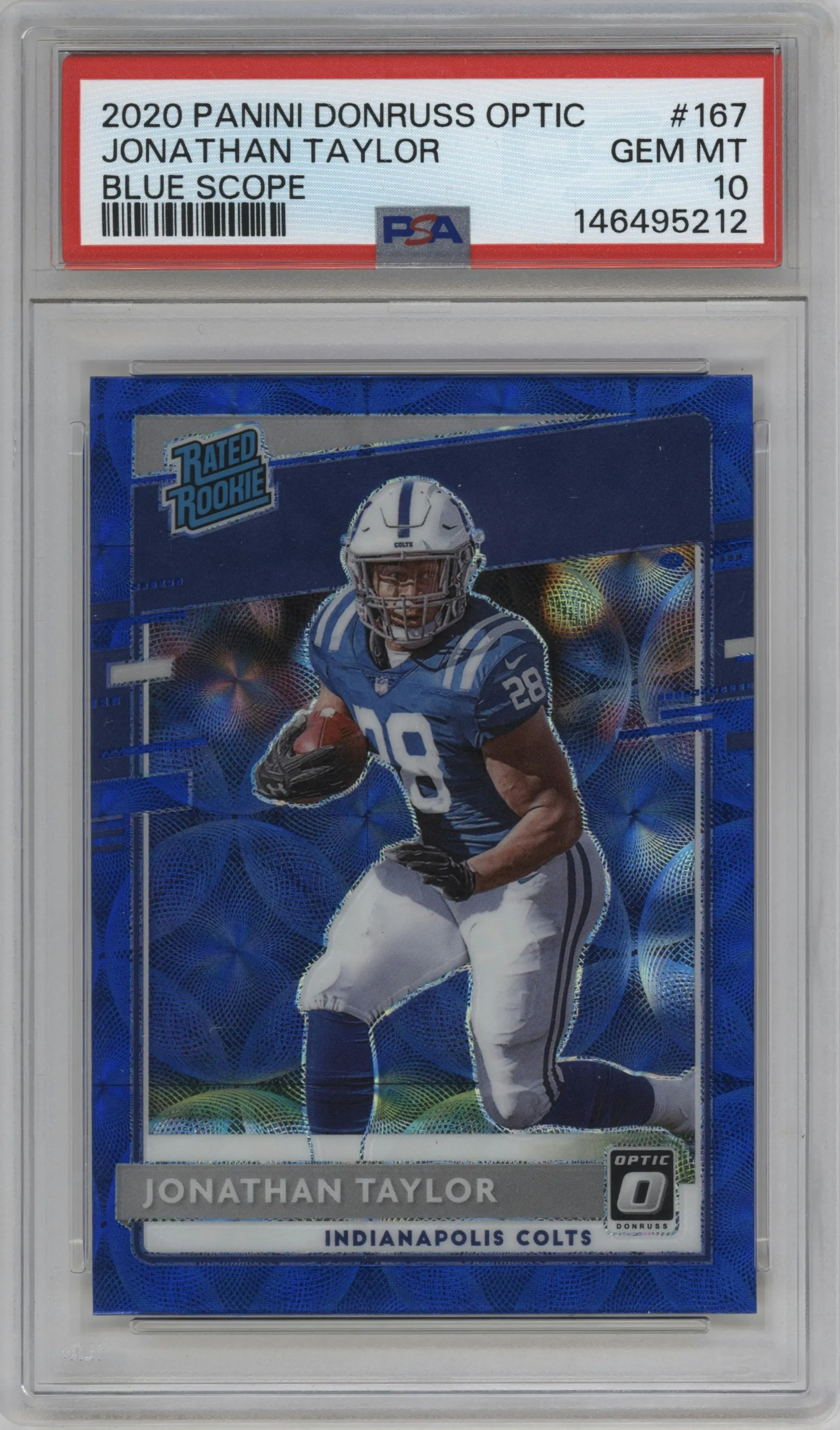 2020 Panini Donruss Optic Rated Rookie Jonathan Taylor Blue Scope #167 PSA 10
