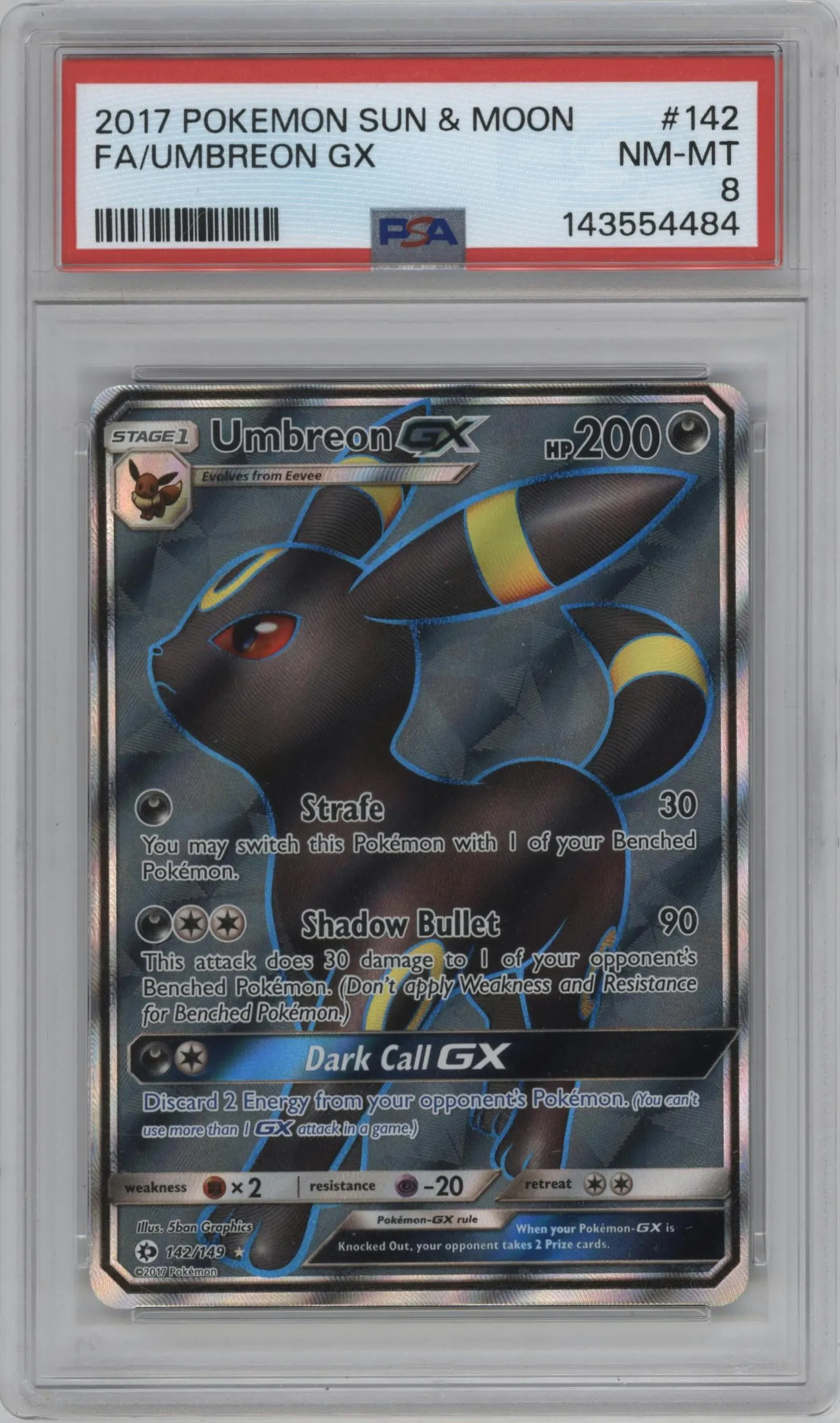 2017 Pokemon S&M Umbreon GX #142 PSA 8