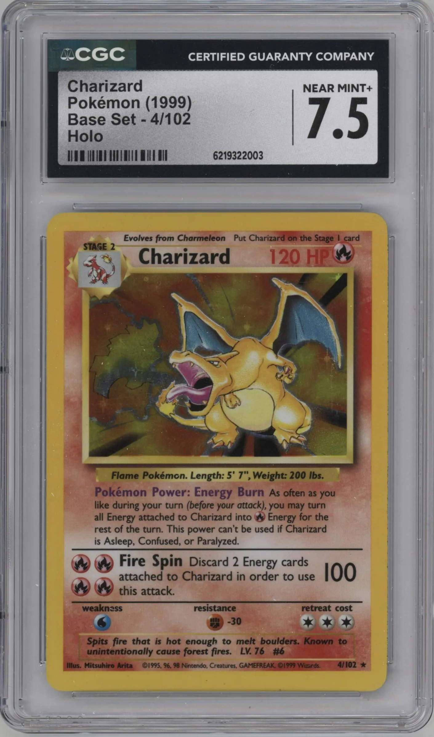 1999 Pokemon Base Set Charizard #4 CGC 7.5