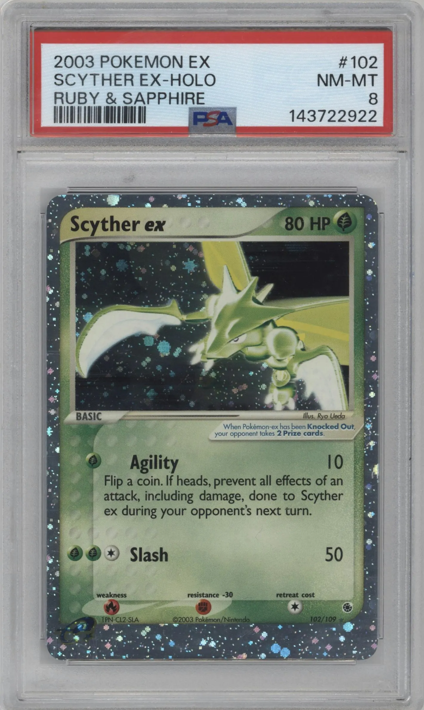 2003 Pokemon EX Ruby & Sapphire Scyther ex #102 PSA 8