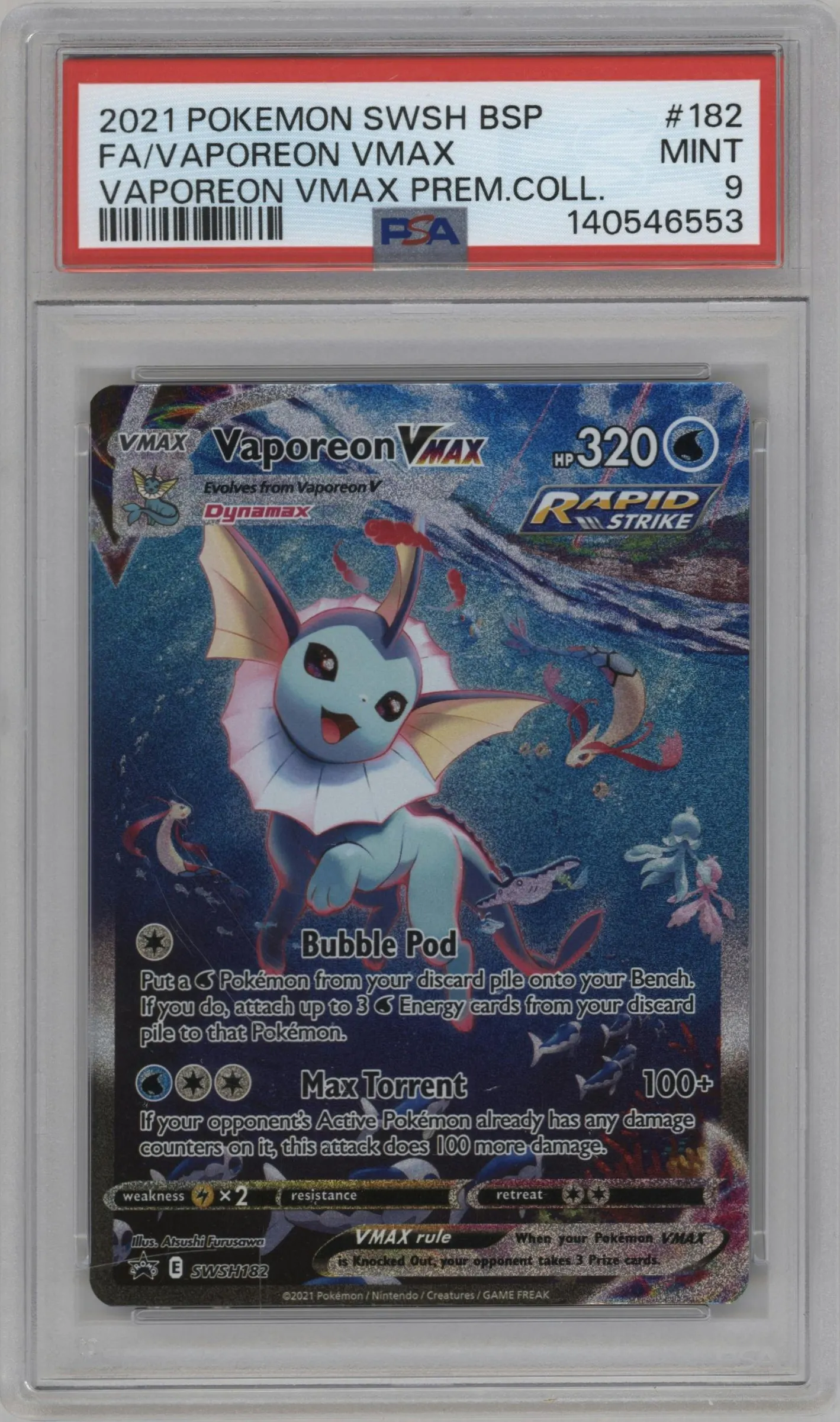 2021 Pokemon SWSH Vaporeon VMAX Vaporeon VMAX Premium Collection #SWSH182 PSA 9