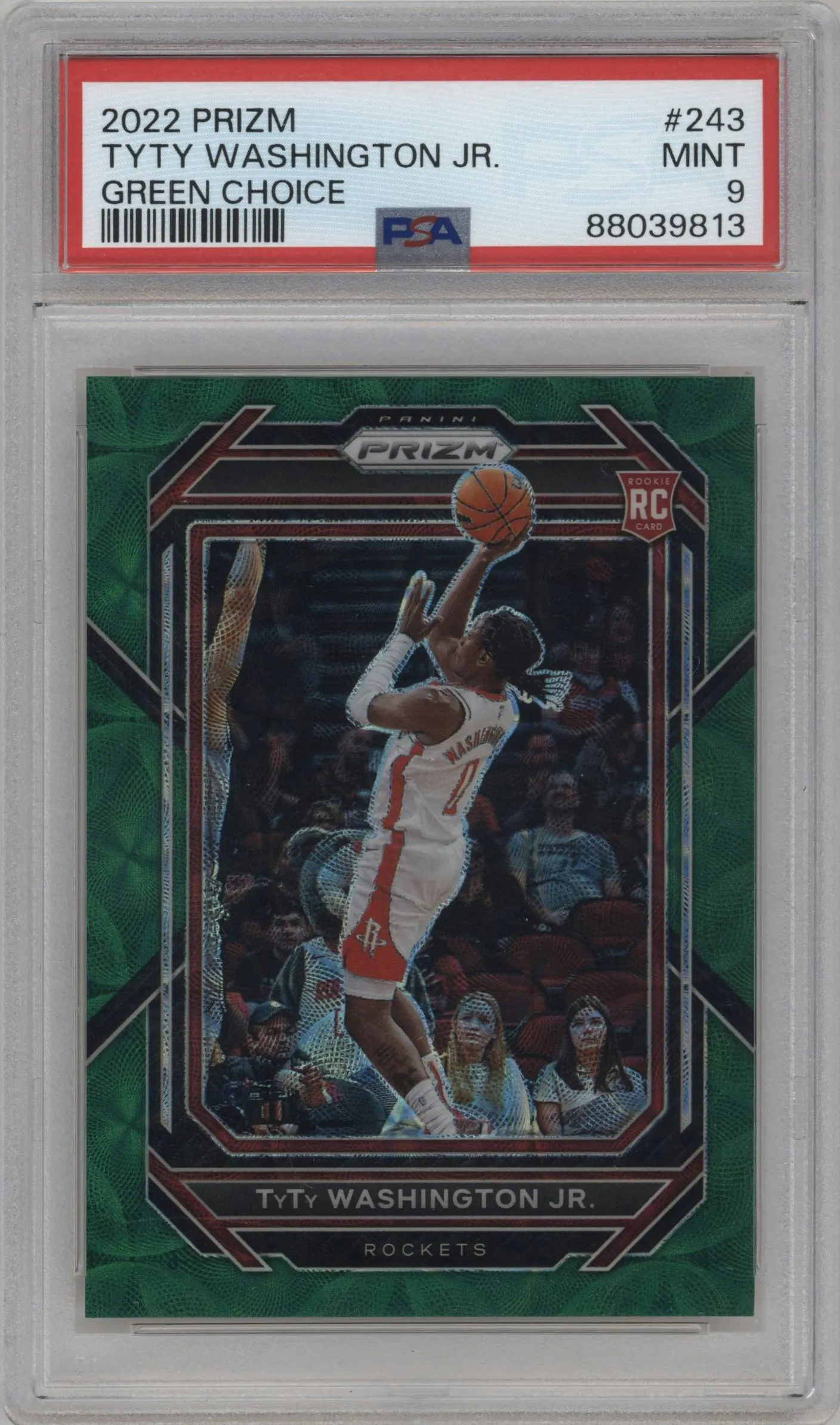 2022 Panini Prizm TyTy Washington Jr. Choice Green #243 PSA 9