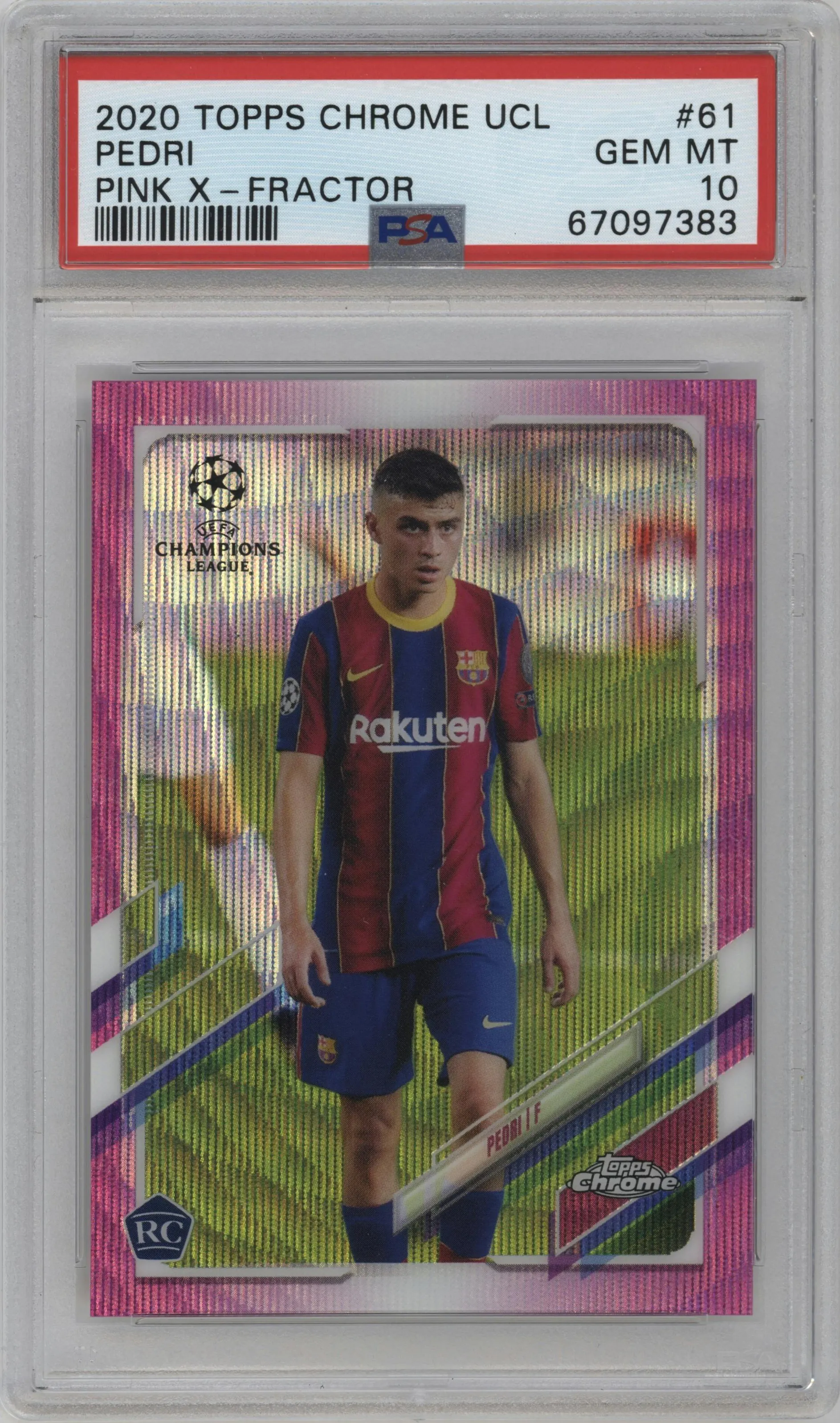 2020 Topps Chrome UEFA Champions League Pedri Pink X-Fractor #61 PSA 10