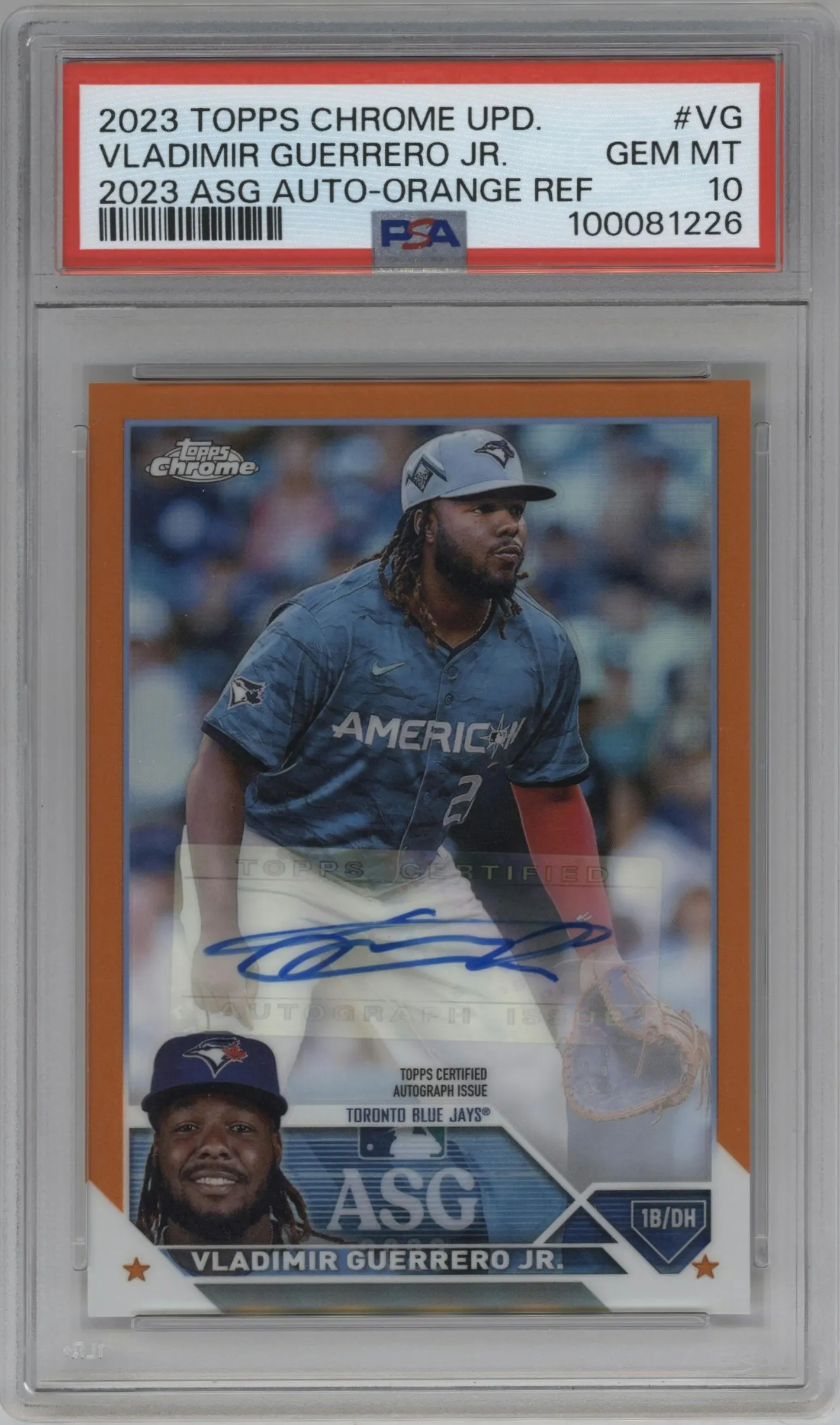 2023 Topps Chrome Update ASG Auto Vladimir Guerrero Jr. Orange Refractor #ASGA-VG PSA 10