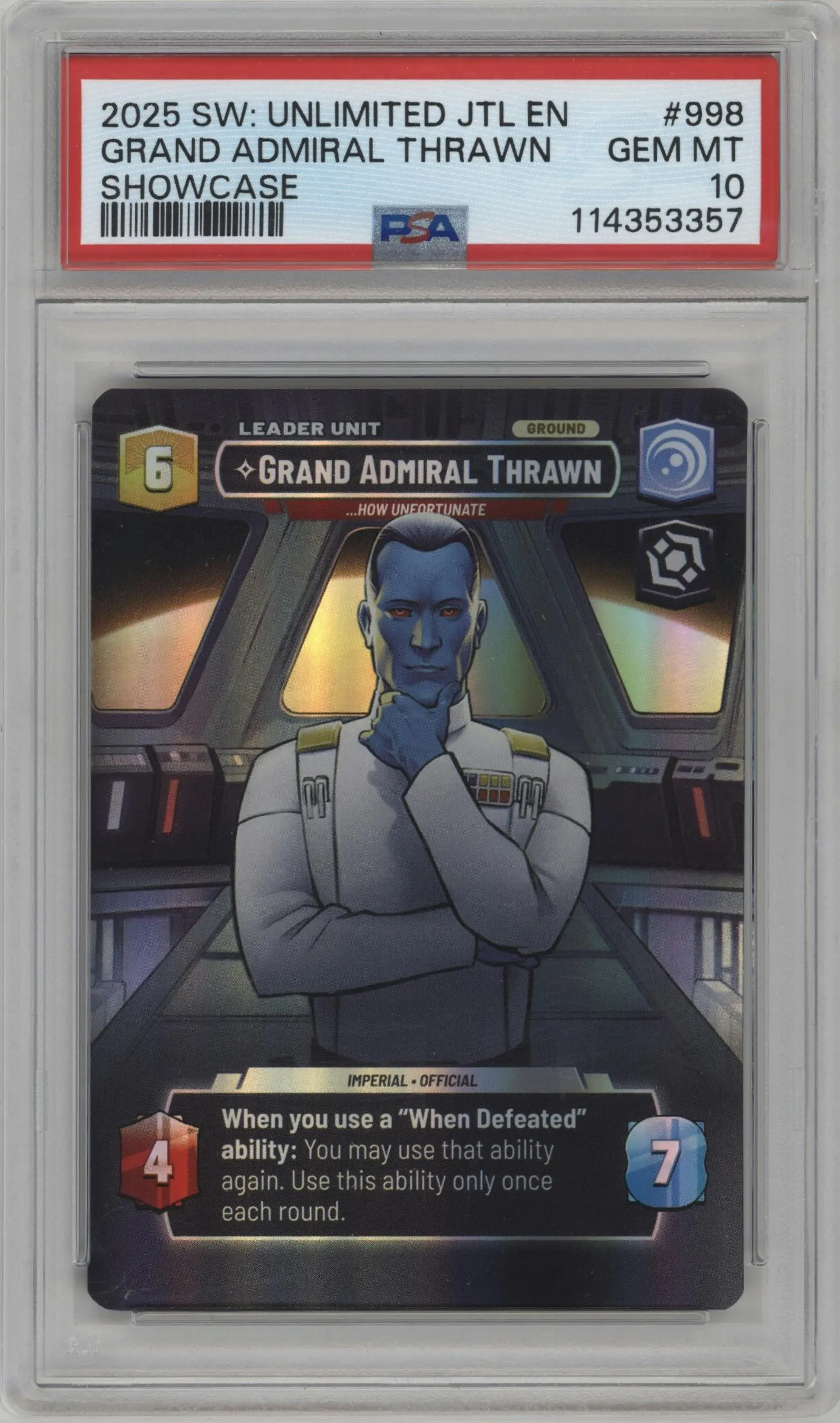 2025 Star Wars: Unlimited Jump to Lightspeed Grand Admiral Thrawn Showcase #998 PSA 10