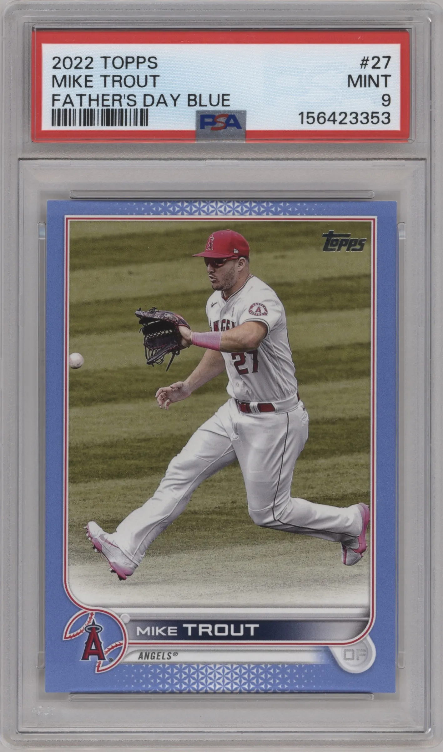 2022 Topps Series 1 Topps Series 1 Mike Trout Father’s Day Powder Blue #27 PSA 9