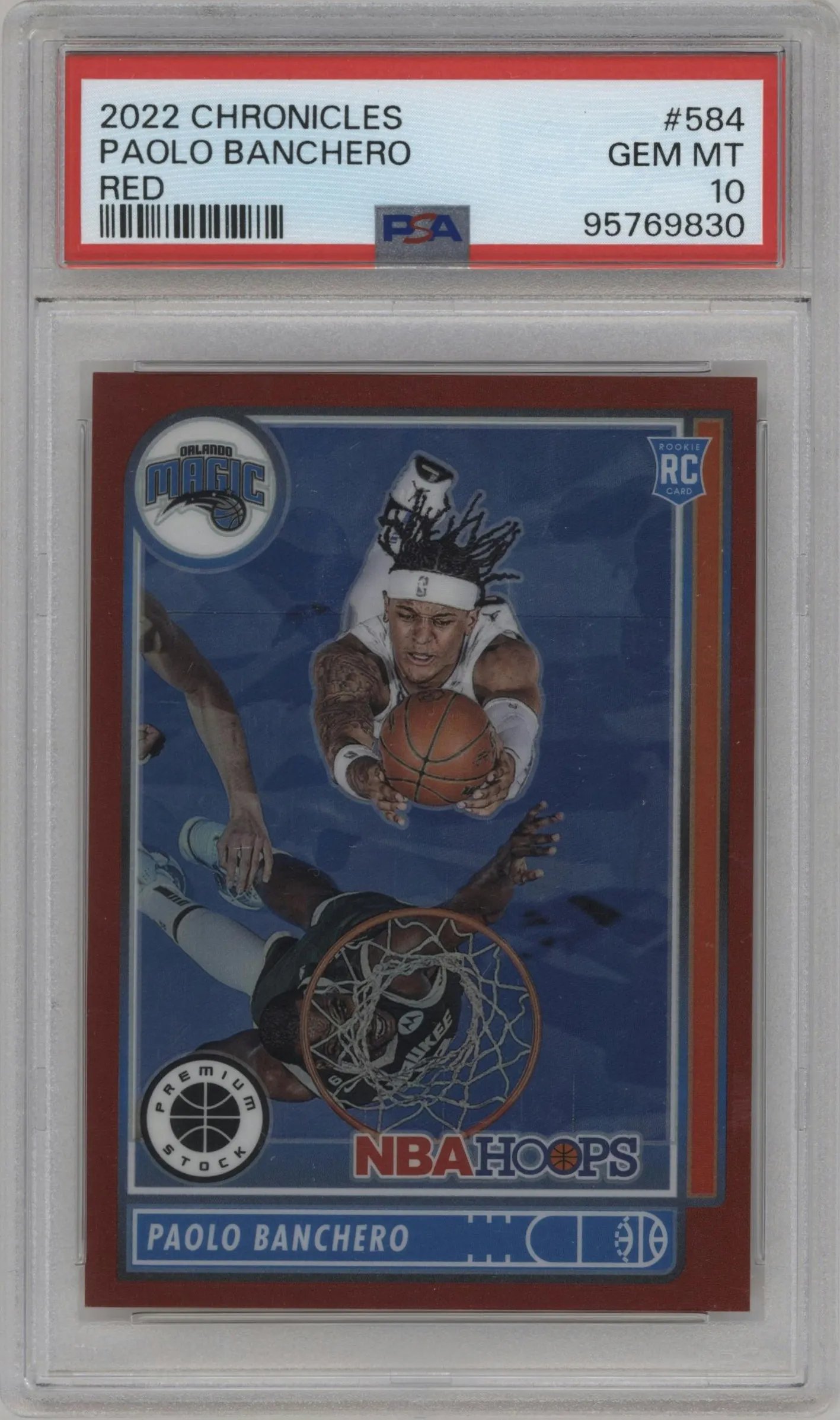 2022 Panini Chronicles NBA Hoops PS Paolo Banchero Red PSA 10