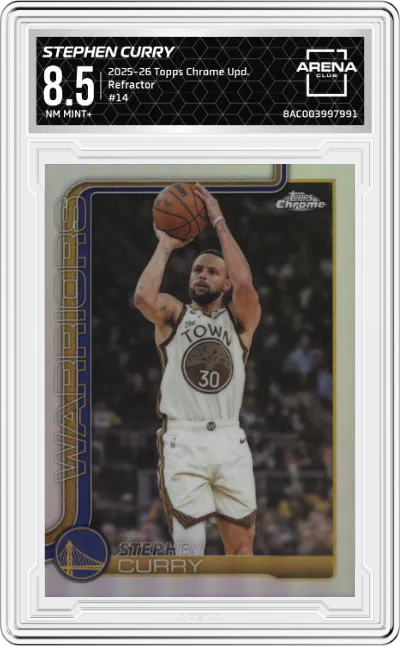 2025 Topps Chrome Update Stephen Curry Refractor #14 ARENA CLUB 8.5