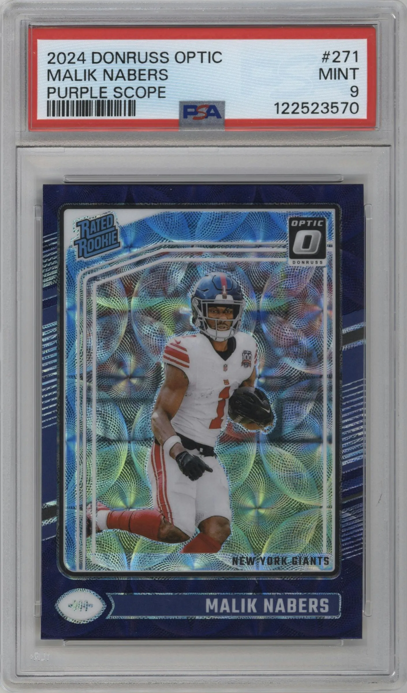 2024 Donruss Optic Rated Rookie Malik Nabers Purple Scope #271 PSA 9