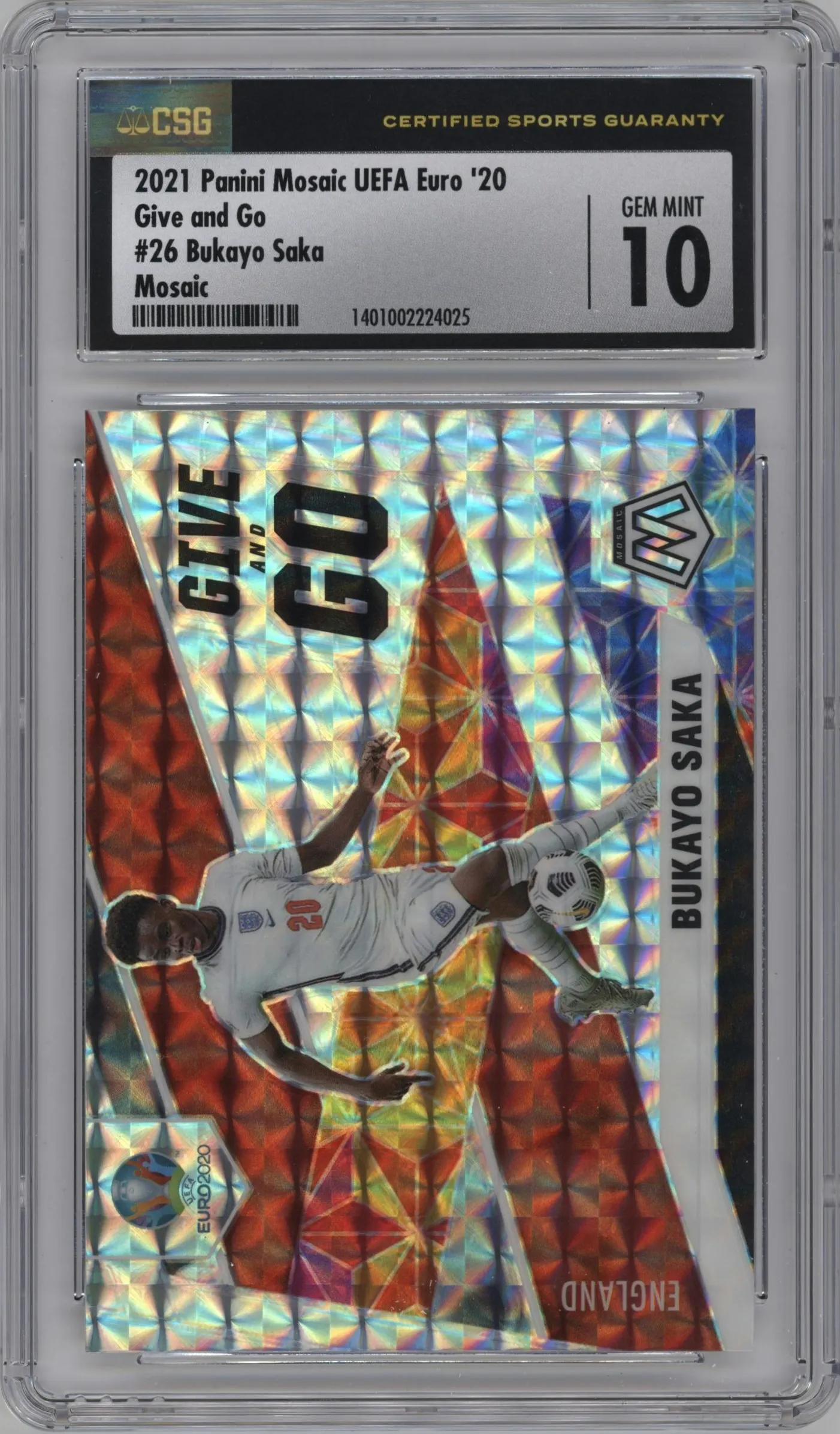 2021 Panini Mosaic UEFA EURO 2020 Give/Go Bukayo Saka Mosaic #26 CGC 10