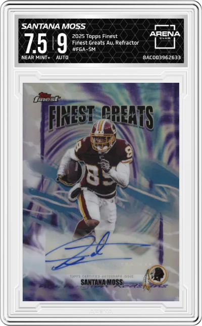 2025 Topps Finest Finest Greats Au. Santana Moss Refractor #FGA-SM ARENA CLUB 7.5