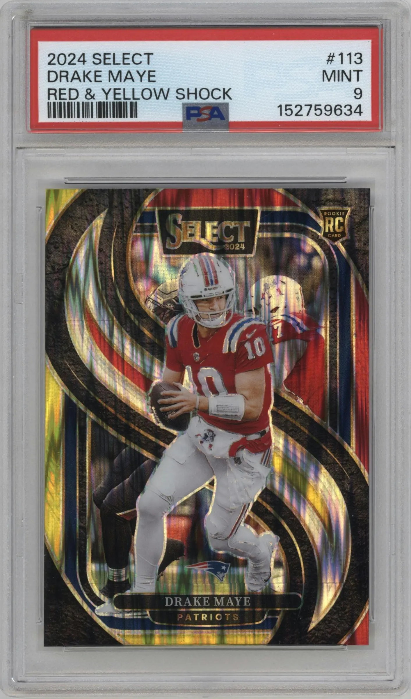 2024 Panini Select Pre.Lvl. Drake Maye Red & Yellow Shock #113 PSA 9